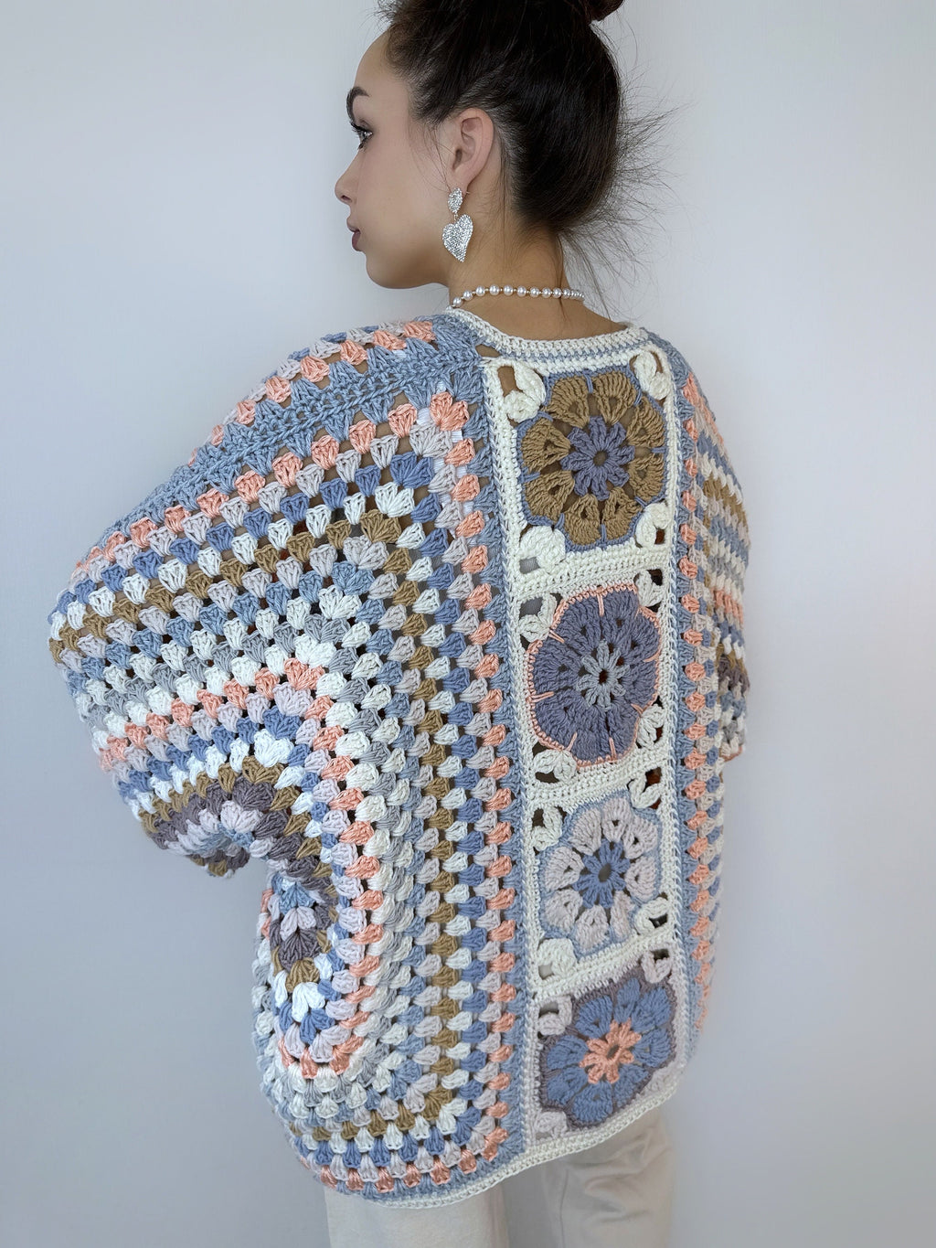 Pastel Crochet granny square cardigan Crochet kimono colorful cardigan Granny Stitch women Jacket coat Boho cardigan Afghan Hexagon Coat