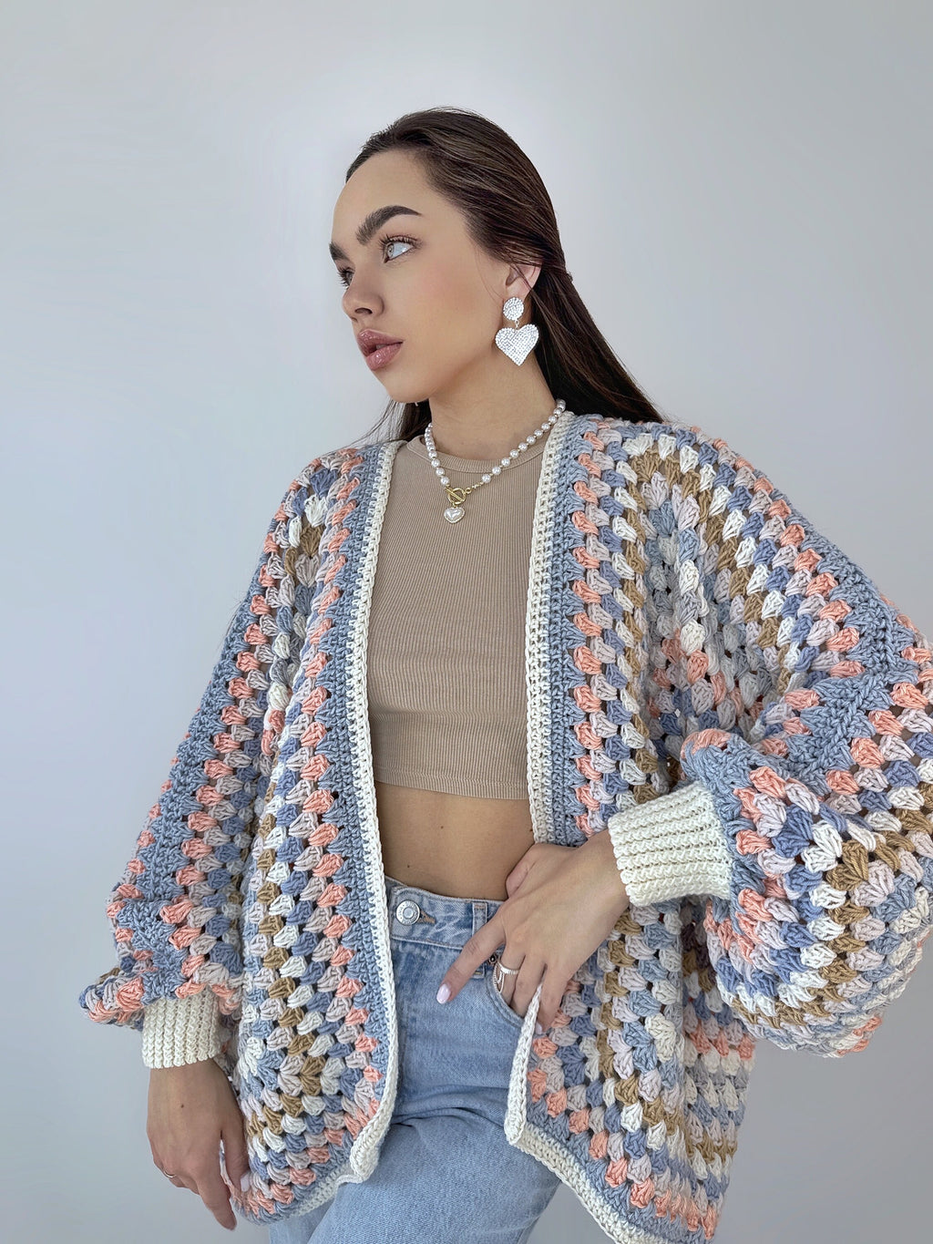Pastel Crochet granny square cardigan Crochet kimono colorful cardigan Granny Stitch women Jacket coat Boho cardigan Afghan Hexagon Coat