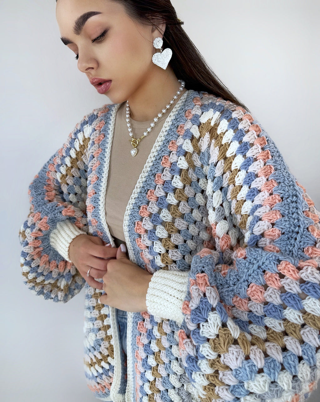 Pastel Crochet granny square cardigan Crochet kimono colorful cardigan Granny Stitch women Jacket coat Boho cardigan Afghan Hexagon Coat