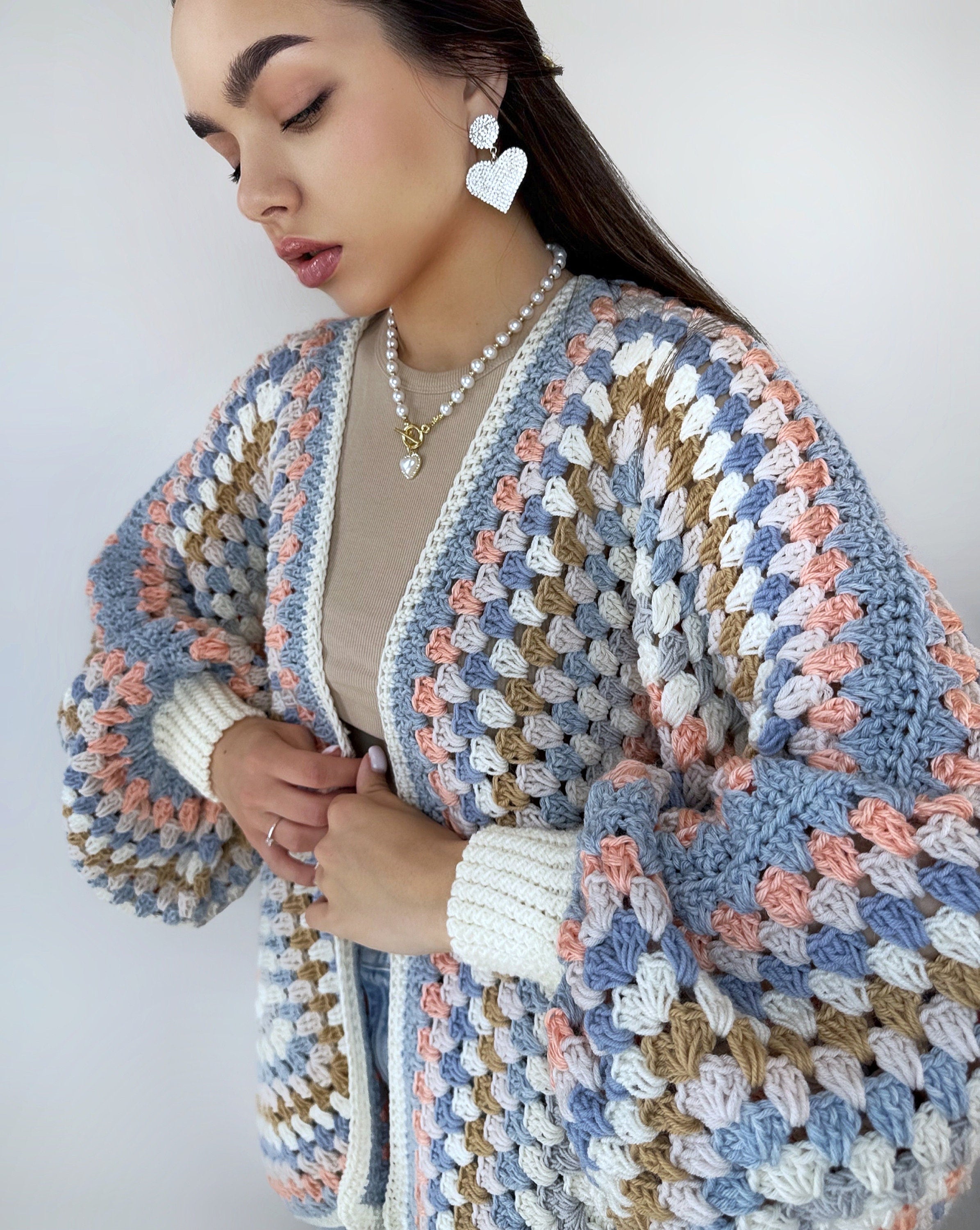 Pastel Crochet granny square cardigan Crochet kimono colorful cardigan Granny Stitch women Jacket coat Boho cardigan Afghan Hexagon Coat