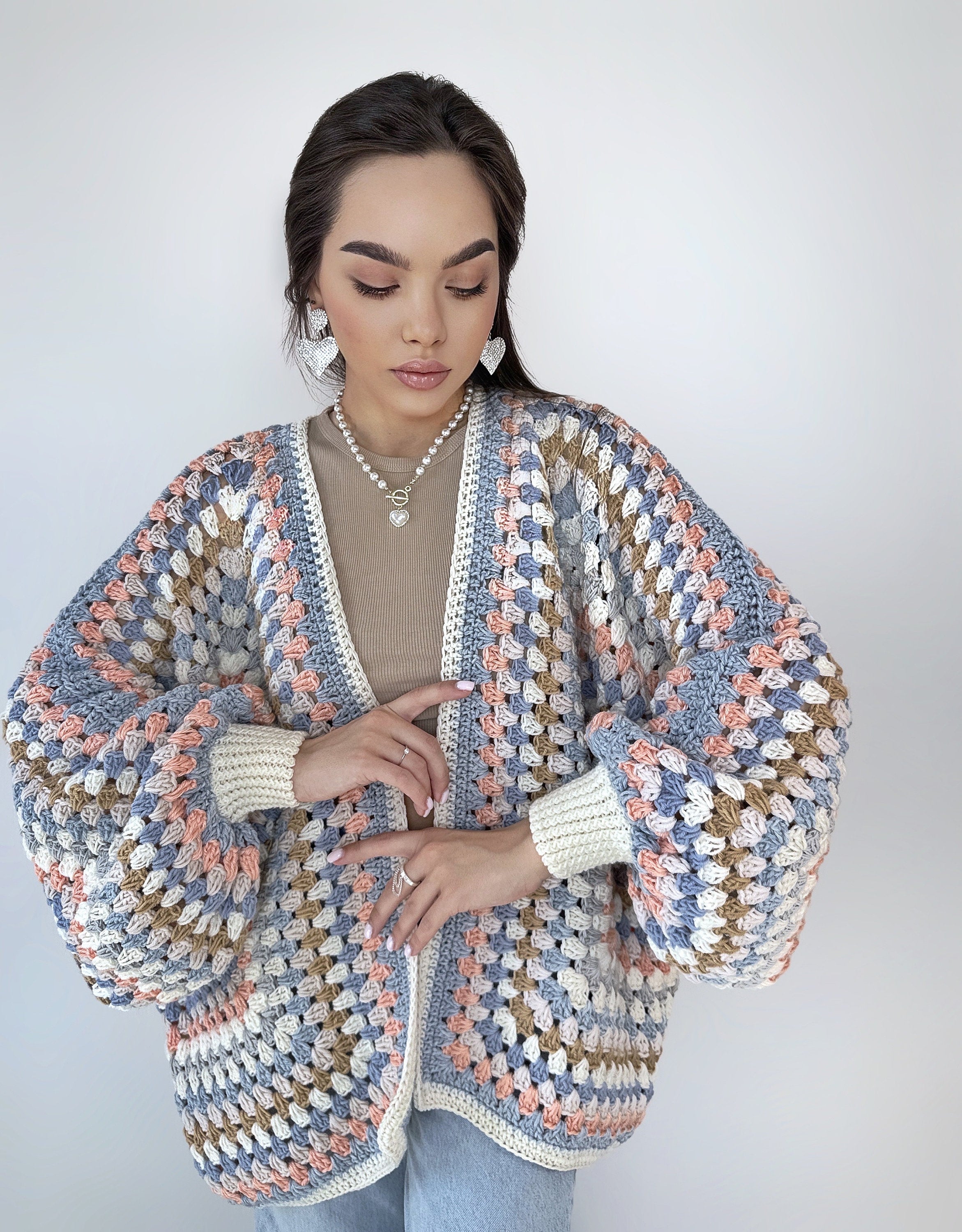 Pastel Crochet granny square cardigan Crochet kimono colorful cardigan Granny Stitch women Jacket coat Boho cardigan Afghan Hexagon Coat