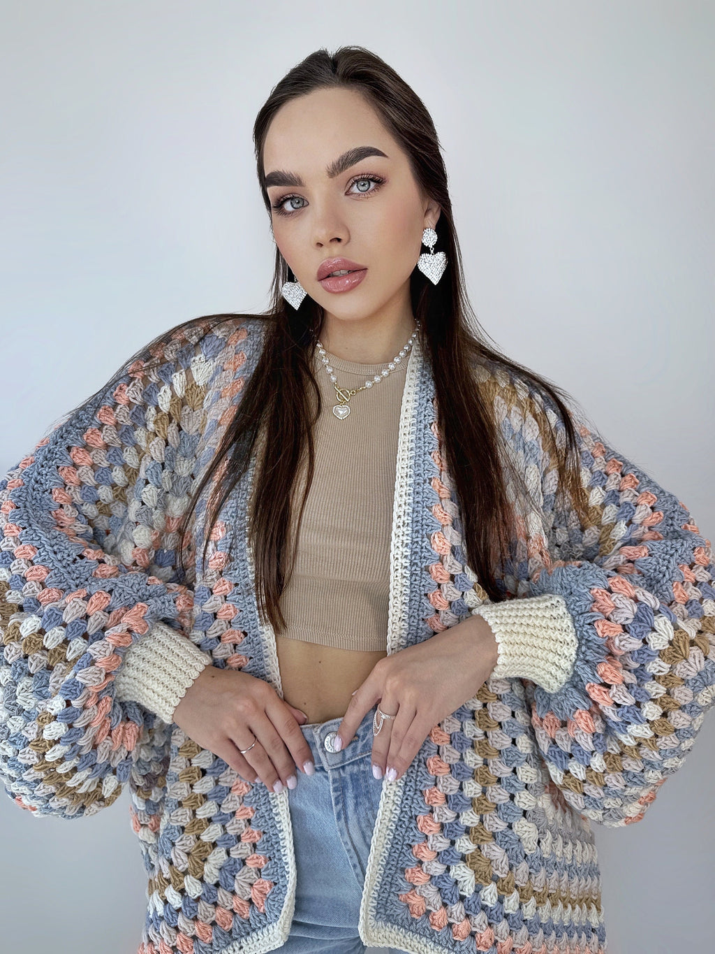 Pastel Crochet granny square cardigan Crochet kimono colorful cardigan Granny Stitch women Jacket coat Boho cardigan Afghan Hexagon Coat