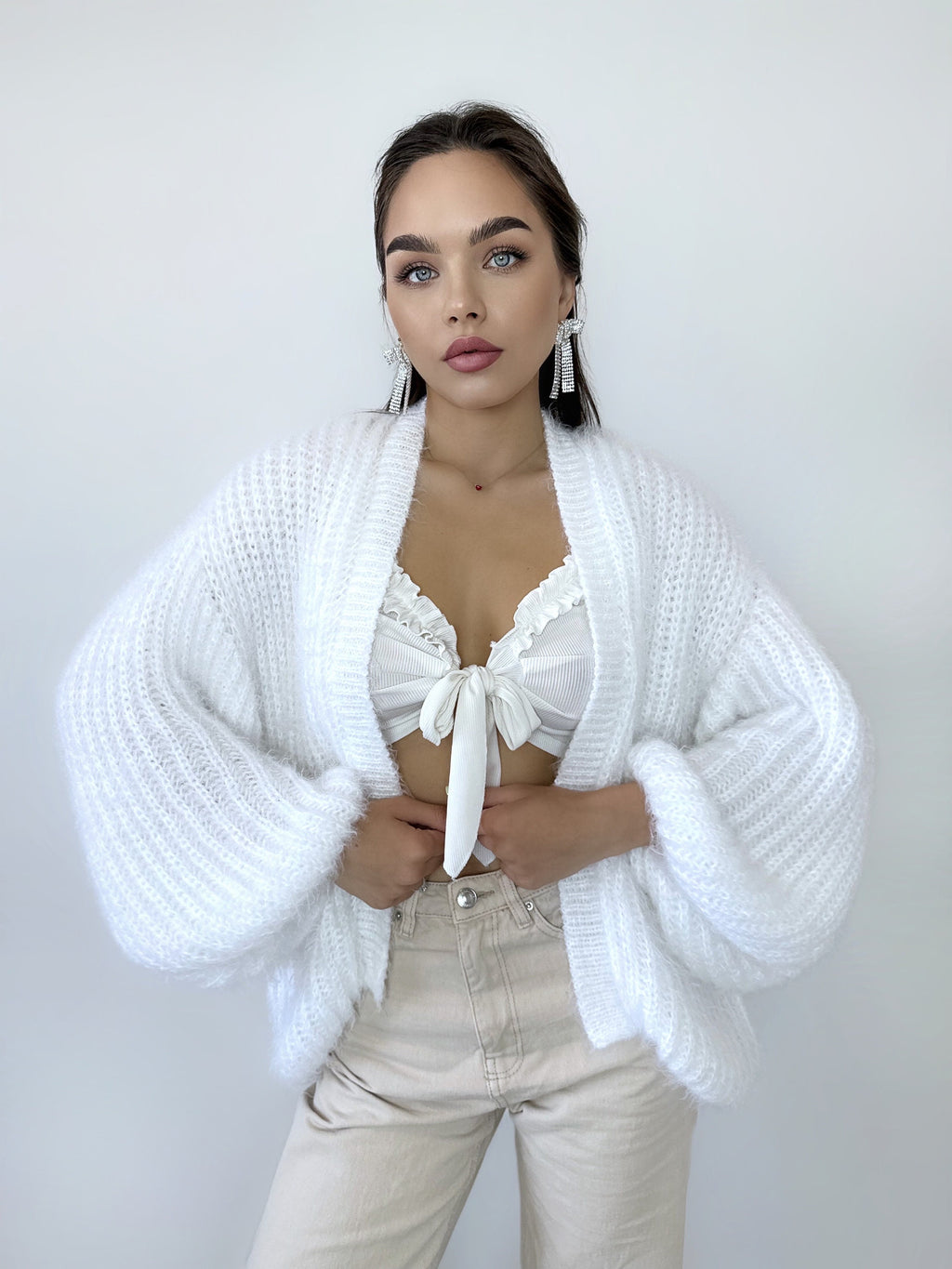 Wool free cardigan women Wedding cardiganWool substitute sweater White knitted coat Jacket Women Bridal shrug bolero Fluffy short cardigan