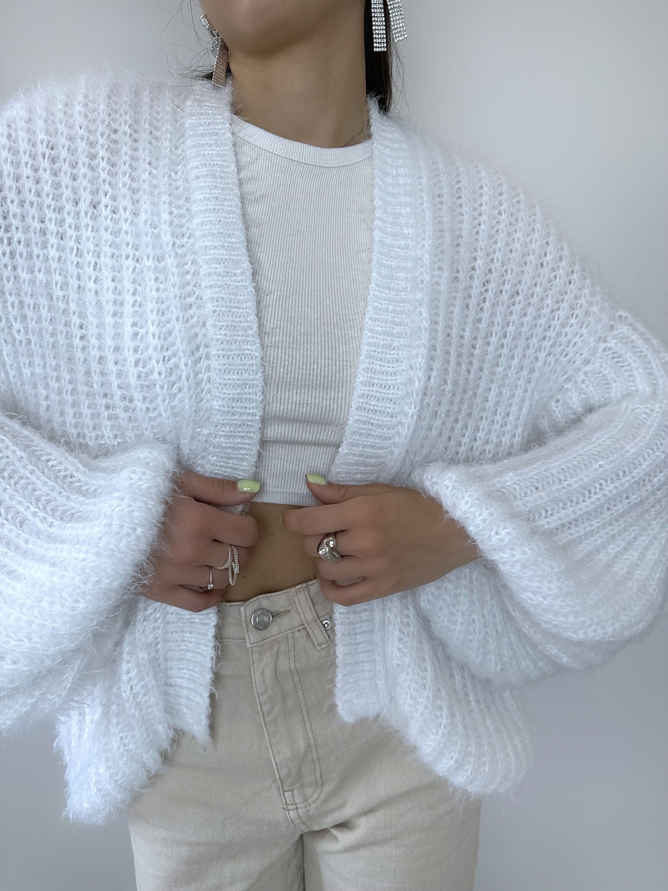 Wool free cardigan women Wedding cardiganWool substitute sweater White knitted coat Jacket Women Bridal shrug bolero Fluffy short cardigan