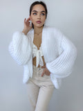 Wool free cardigan women Wedding cardiganWool substitute sweater White knitted coat Jacket Women Bridal shrug bolero Fluffy short cardigan