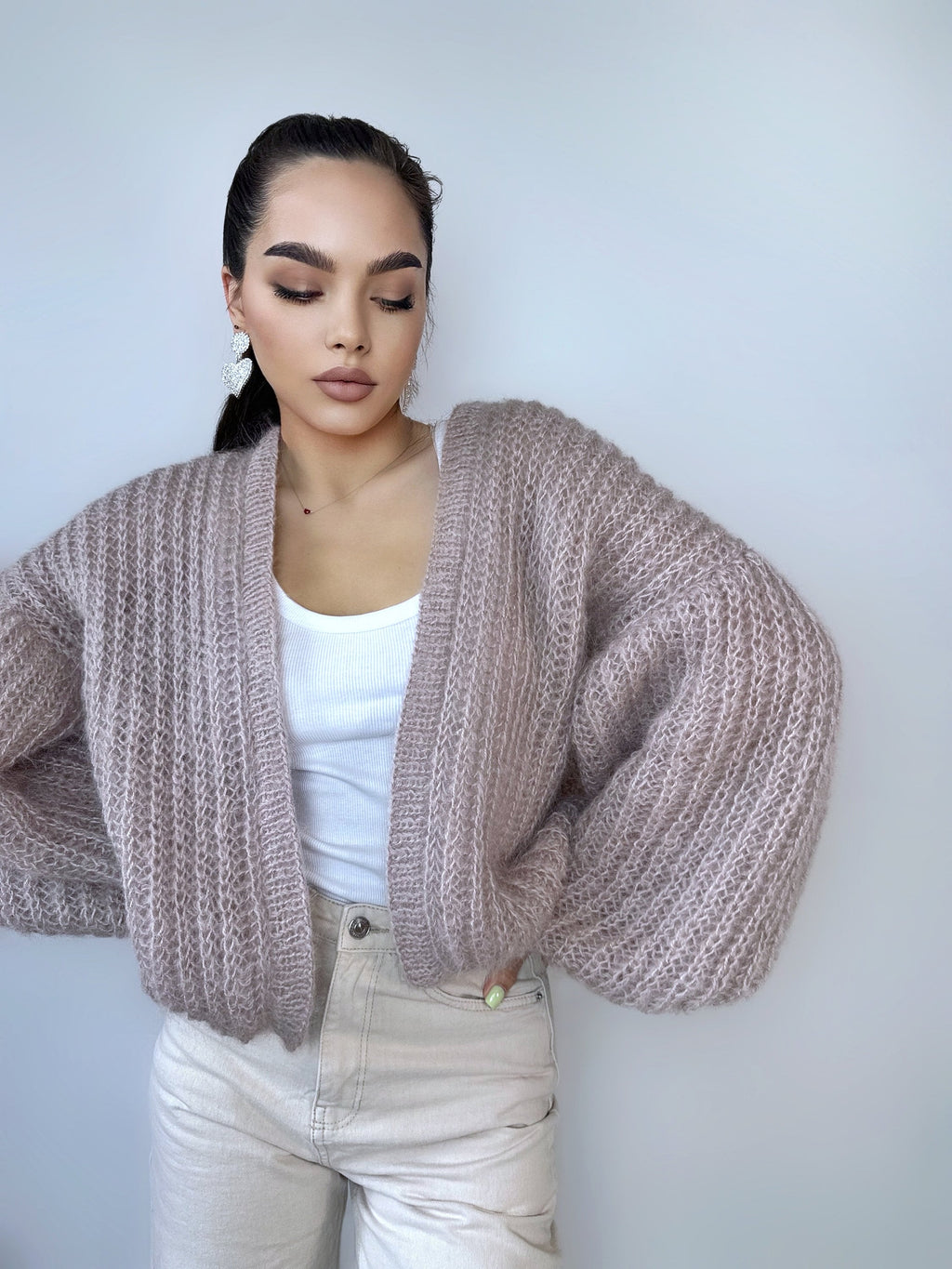Mohair cardigan women Mohair sweater Beige knitted coat Jacket Women Wedding Bridal shrug bolero wool Fluffy short cardigan Wool bomber