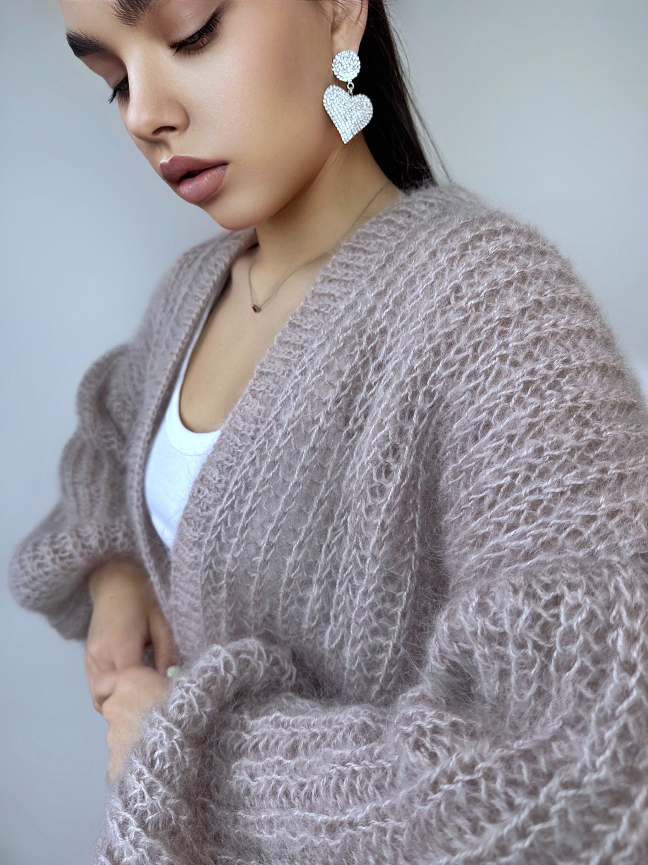 Mohair cardigan women Mohair sweater Beige knitted coat Jacket Women Wedding Bridal shrug bolero wool Fluffy short cardigan Wool bomber