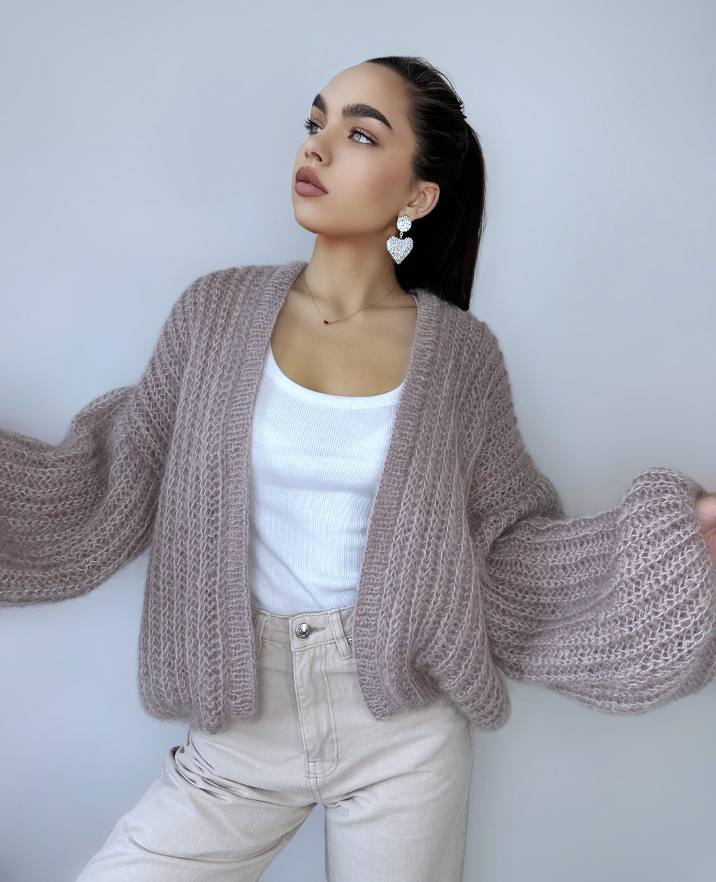 Mohair cardigan women Mohair sweater Beige knitted coat Jacket Women Wedding Bridal shrug bolero wool Fluffy short cardigan Wool bomber