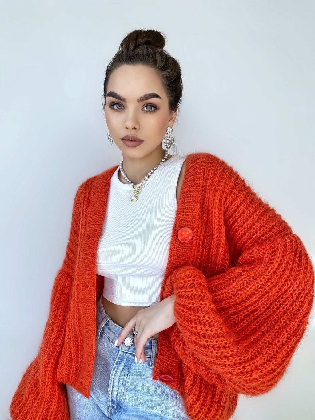 Mohair cardigan women button closure Mohair sweater knitted coat Jacket Women Wool bolero cape Fluffy short cardigan button clasp