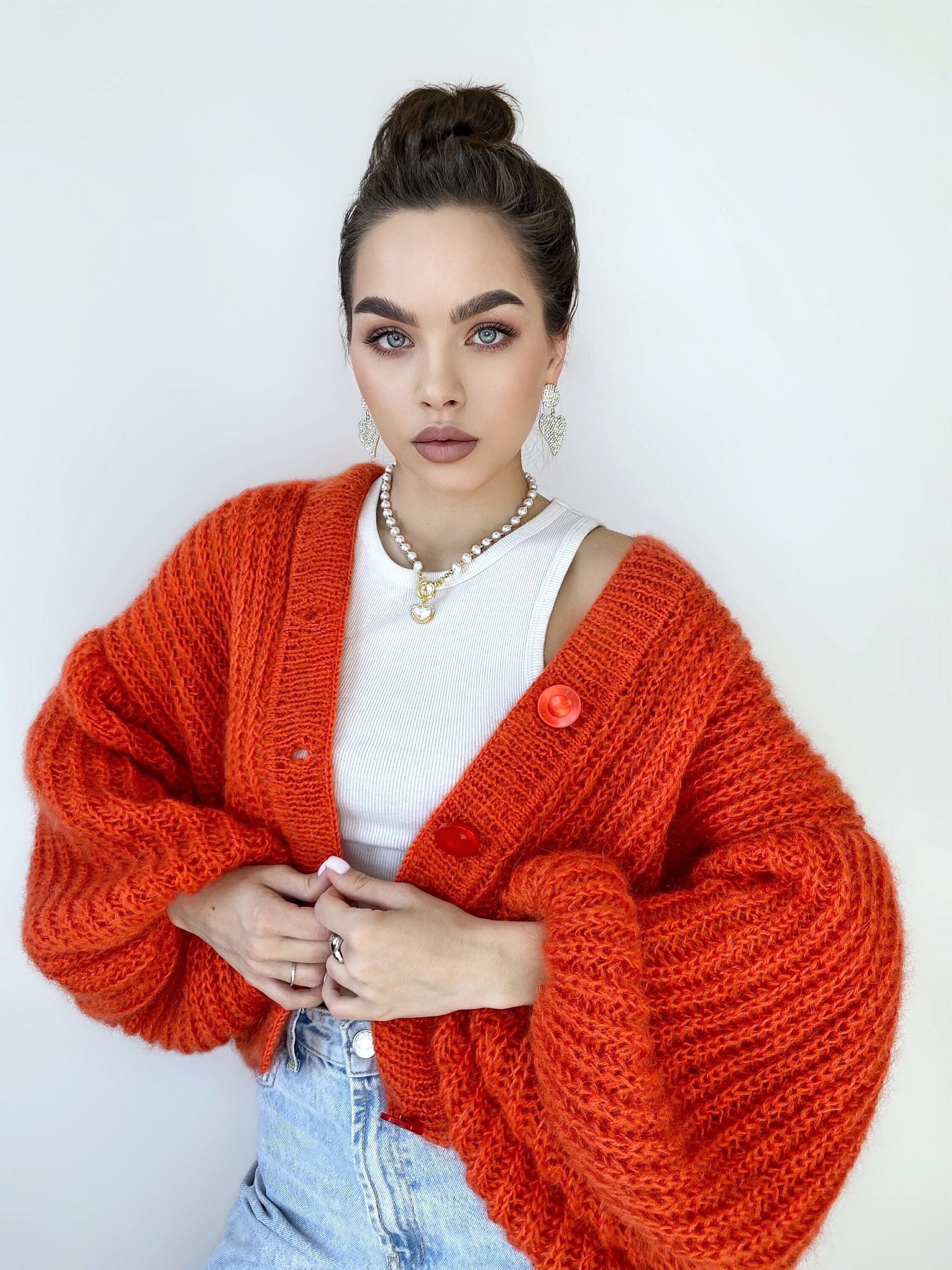 Mohair cardigan women button closure Mohair sweater knitted coat Jacket Women Wool bolero cape Fluffy short cardigan button clasp