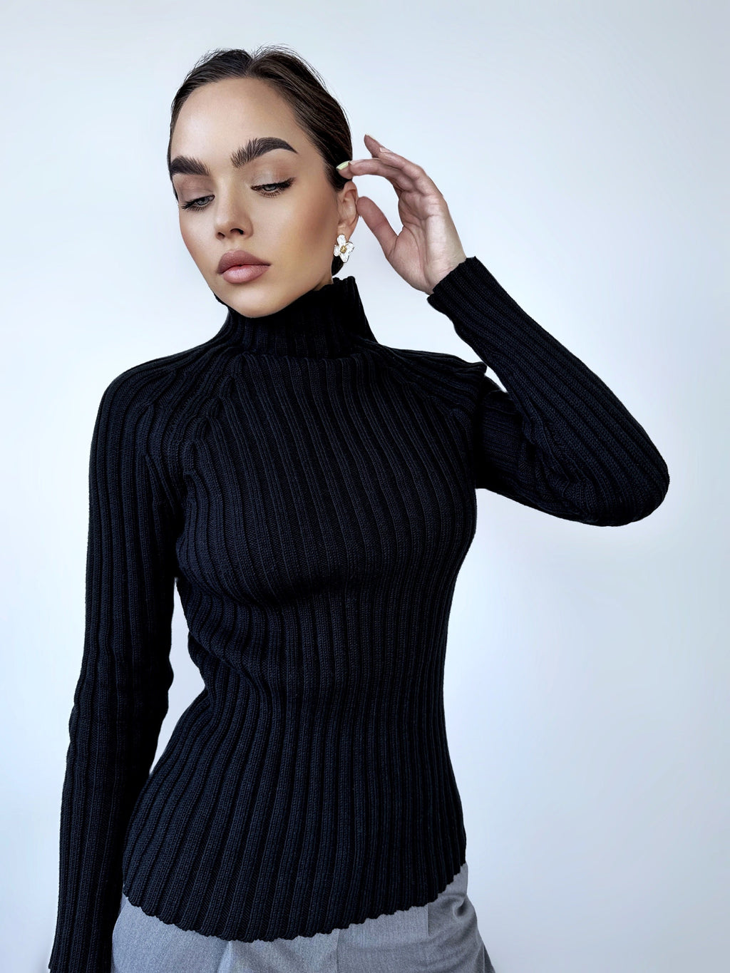Organic Cotton Knitted Turtleneck for women Ribbed Knitted Sweater Long Sleeve Sweater Comfortable body-friendly Turtle neck wool