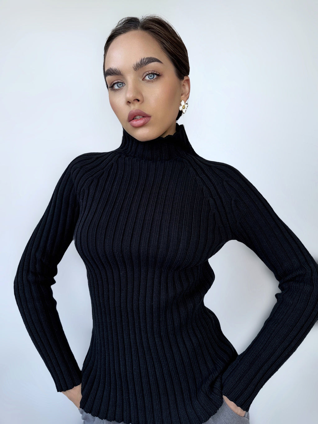 Organic Cotton Knitted Turtleneck for women Ribbed Knitted Sweater Long Sleeve Sweater Comfortable body-friendly Turtle neck wool