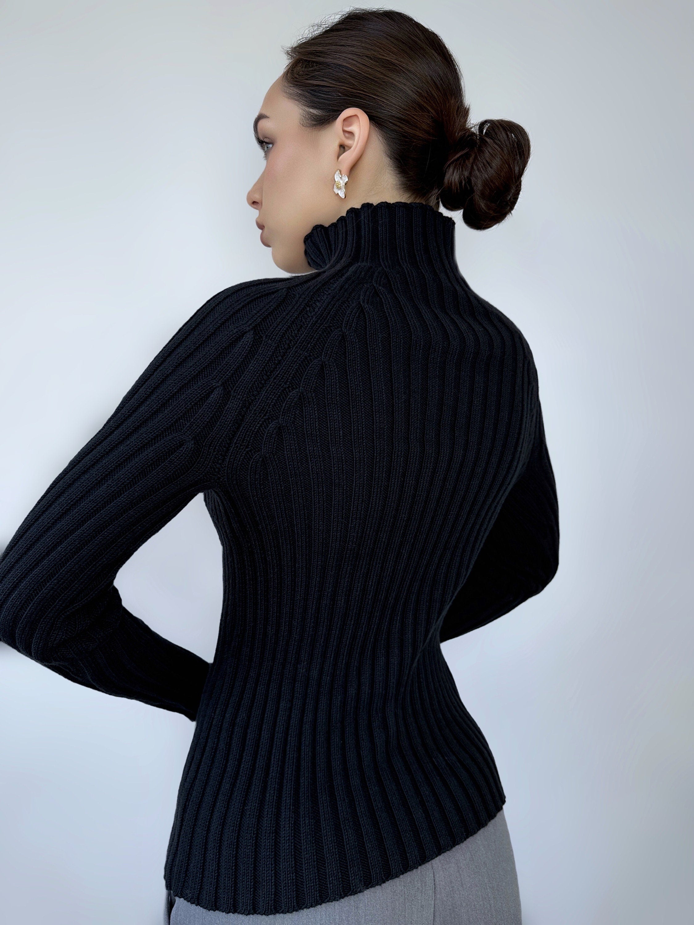 Organic Cotton Knitted Turtleneck for women Ribbed Knitted Sweater Long Sleeve Sweater Comfortable body-friendly Turtle neck wool