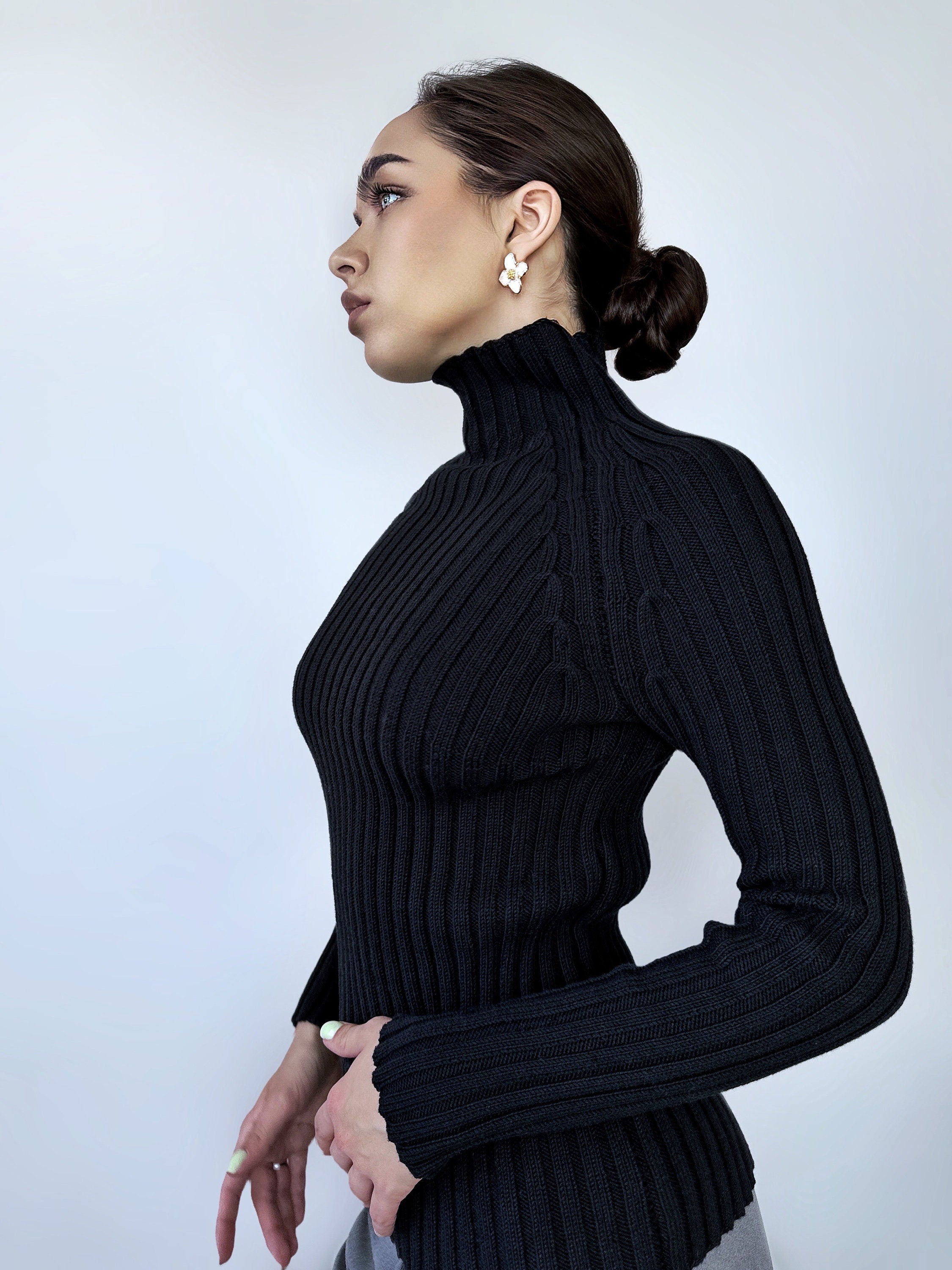 Organic Cotton Knitted Turtleneck for women Ribbed Knitted Sweater Long Sleeve Sweater Comfortable body-friendly Turtle neck wool