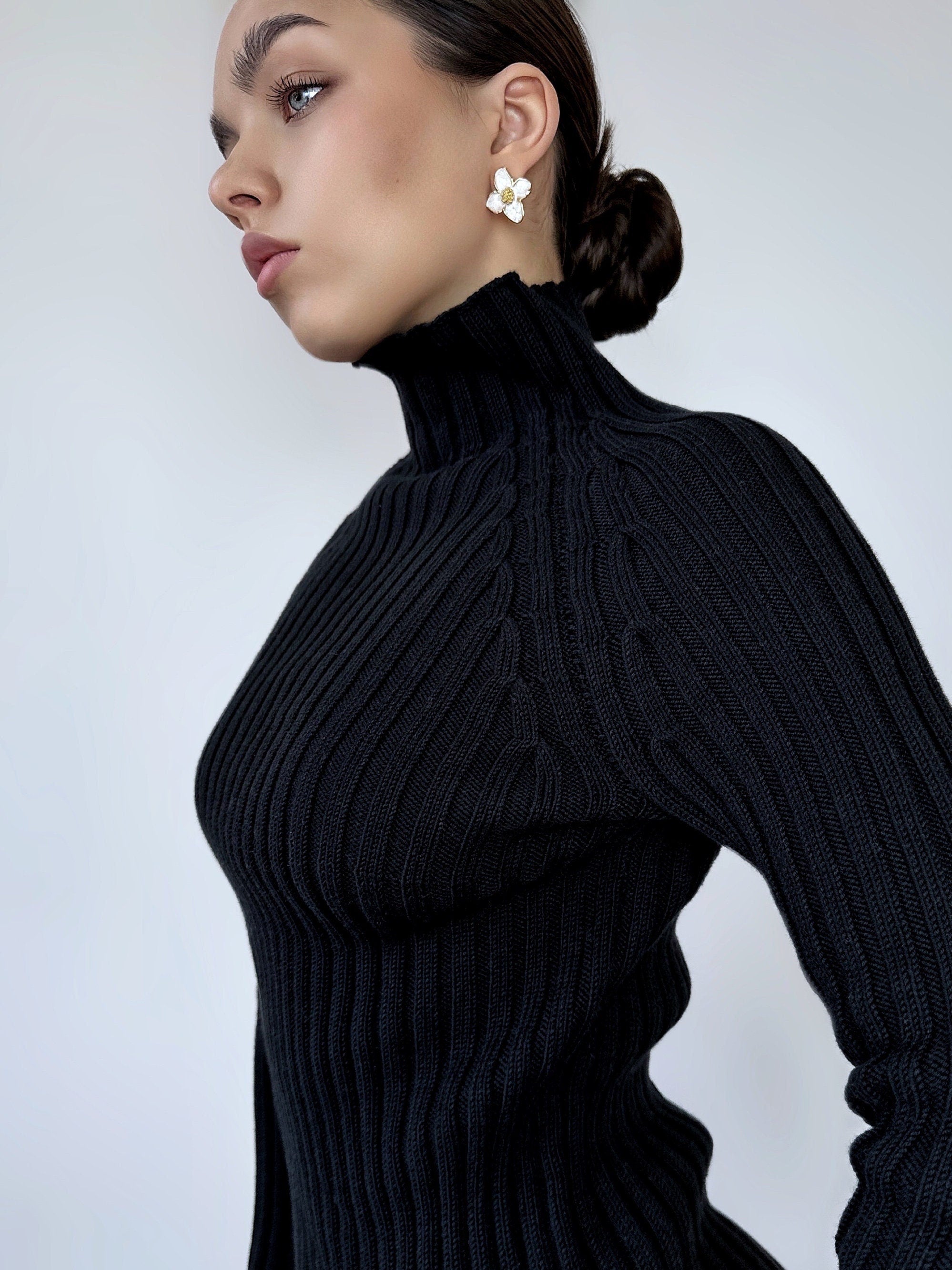 Organic Cotton Knitted Turtleneck for women Ribbed Knitted Sweater Long Sleeve Sweater Comfortable body-friendly Turtle neck wool