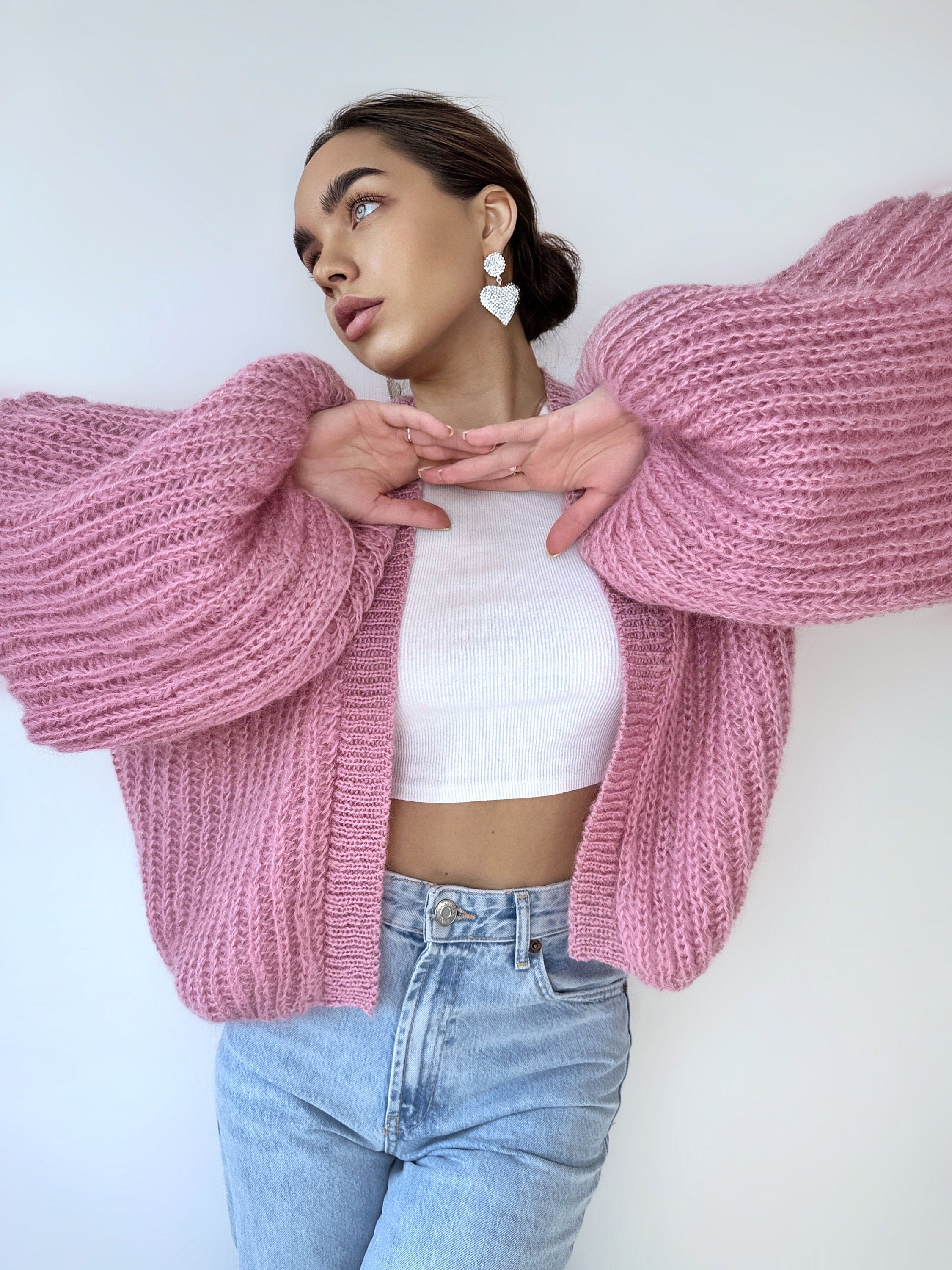 Mohair Powder pastel pink cardigan women Wedding cardigan Mohair sweater Knitted coat Jacket Bridal shrug bolero wool Fluffy short cardigan