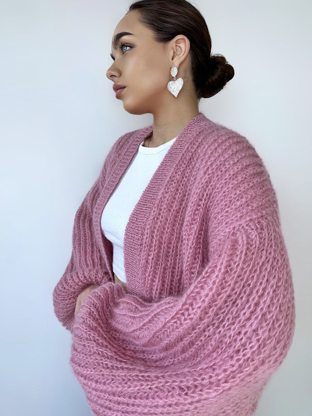 Mohair Powder cardigan women Wedding cardigan Mohair sweater Pink knitted coat Jacket Women Bridal shrug bolero wool Fluffy short cardigan