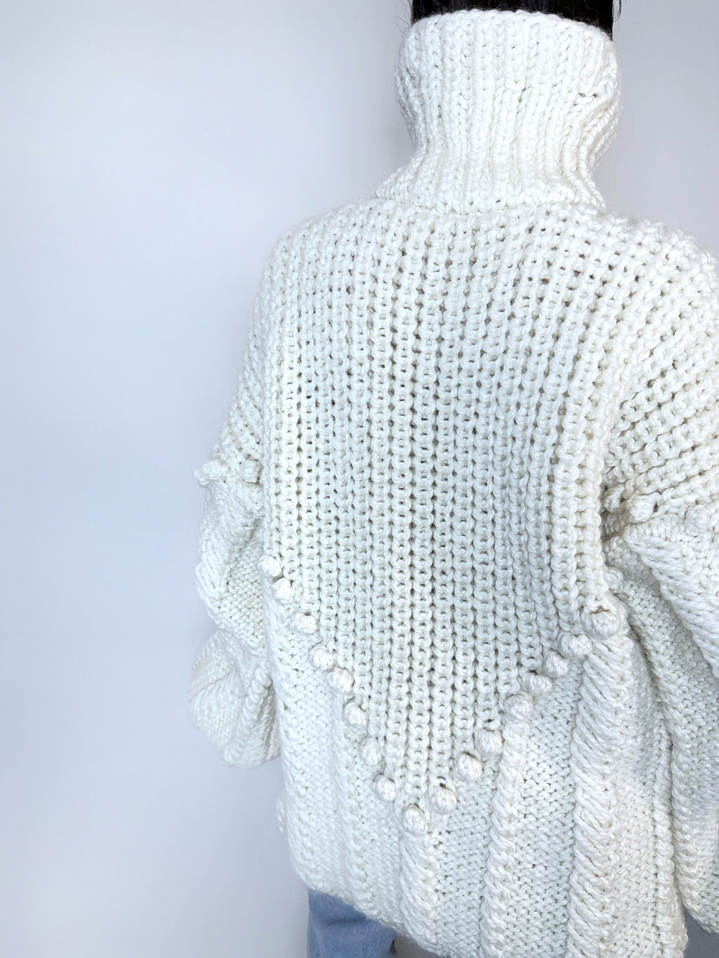 Chunky hand knit Big White Milk Cream alpaca wool sweater Cable knit pullover high collar Knitted turtleneck Super Bulky Sweater dress