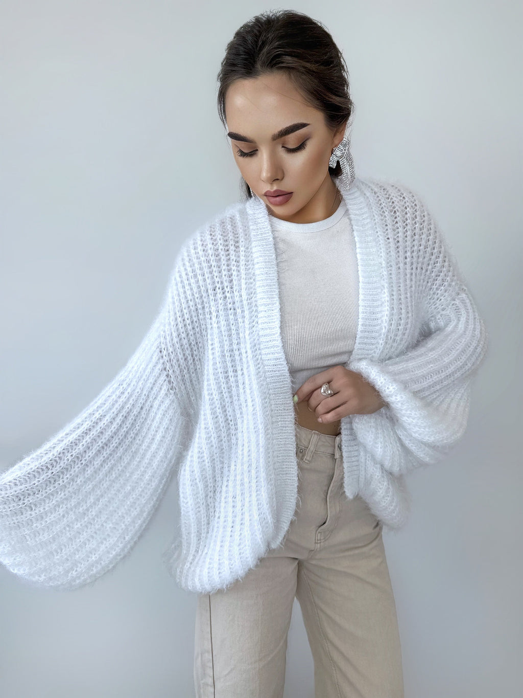 Wool free cardigan women Wedding cardiganWool substitute sweater White knitted coat Jacket Women Bridal shrug bolero Fluffy short cardigan