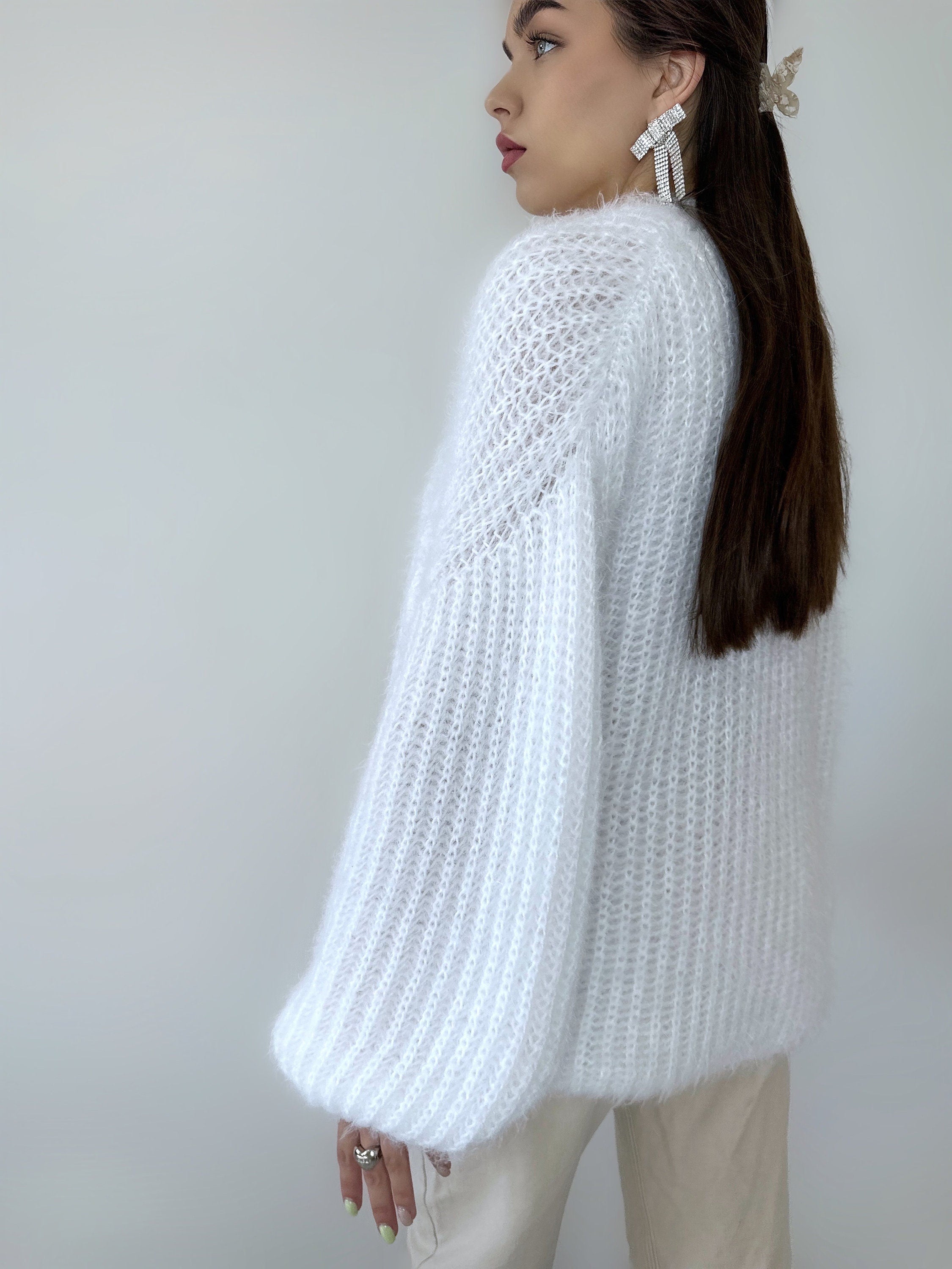 Wool free cardigan women Wedding cardiganWool substitute sweater White knitted coat Jacket Women Bridal shrug bolero Fluffy short cardigan