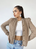 Knit angora cropped cardigan women Wedding vintage cardigan Angora sweater Beige knitted coat Jacket Wool bolero buttons Fluffy cardigan