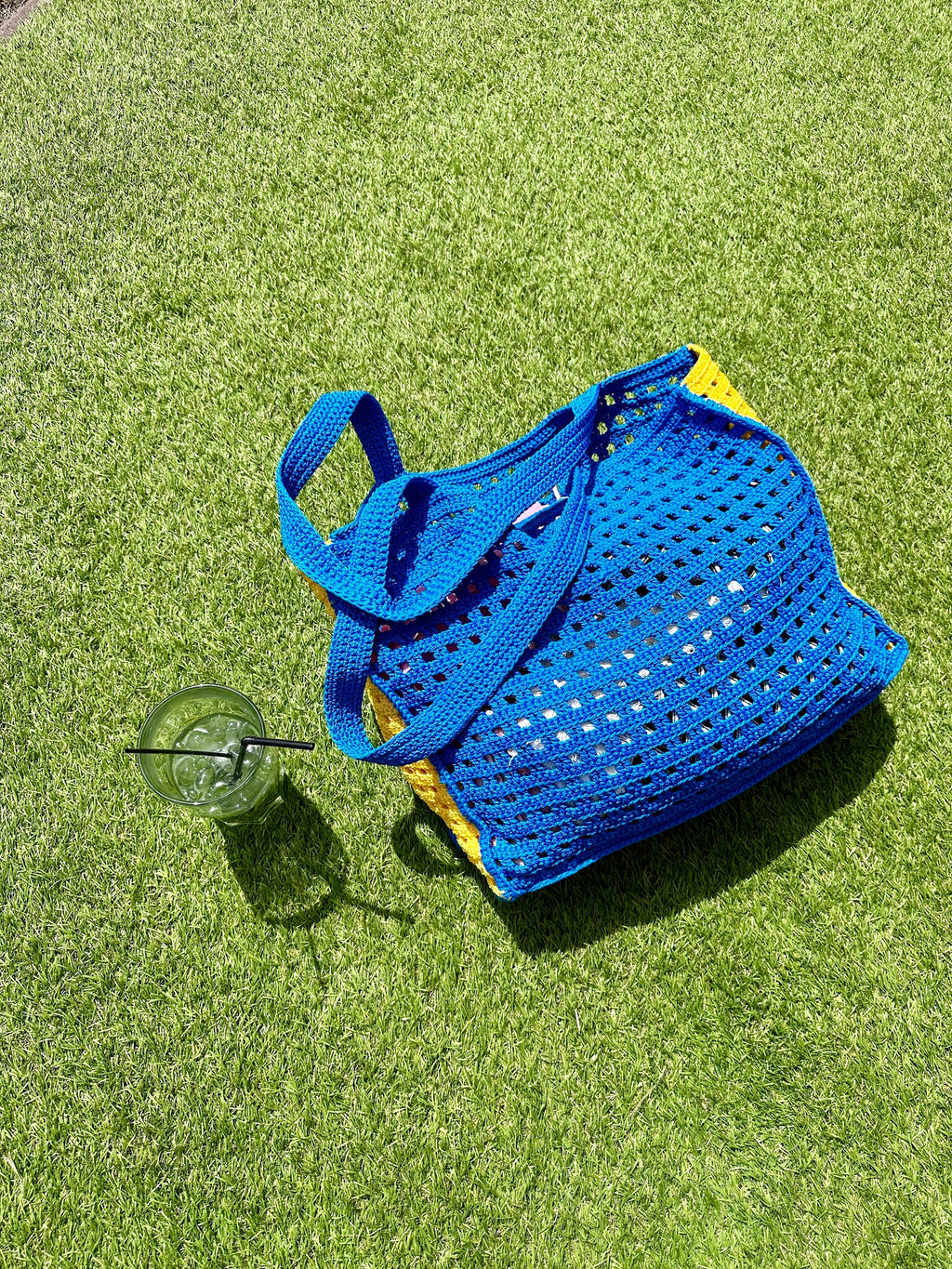 Crochet tote bag hanmade purse Market blue yellow bag Bongbong Net Farmers market bag Beachy boho bag Crochet produce bag Crochet tote bag