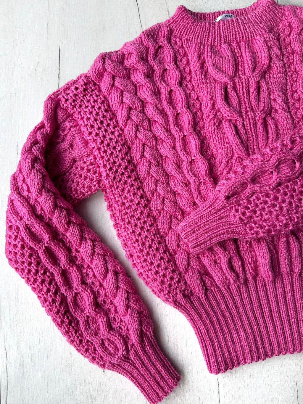 Dark pink crop soft merino wool mixture knitted Sweater Women Hand Knitted Jumper Cable Loose Knit Oversized High Waist Knitted Sweater