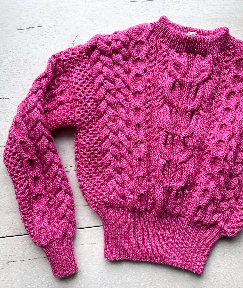 Dark pink crop soft merino wool mixture knitted Sweater Women Hand Knitted Jumper Cable Loose Knit Oversized High Waist Knitted Sweater