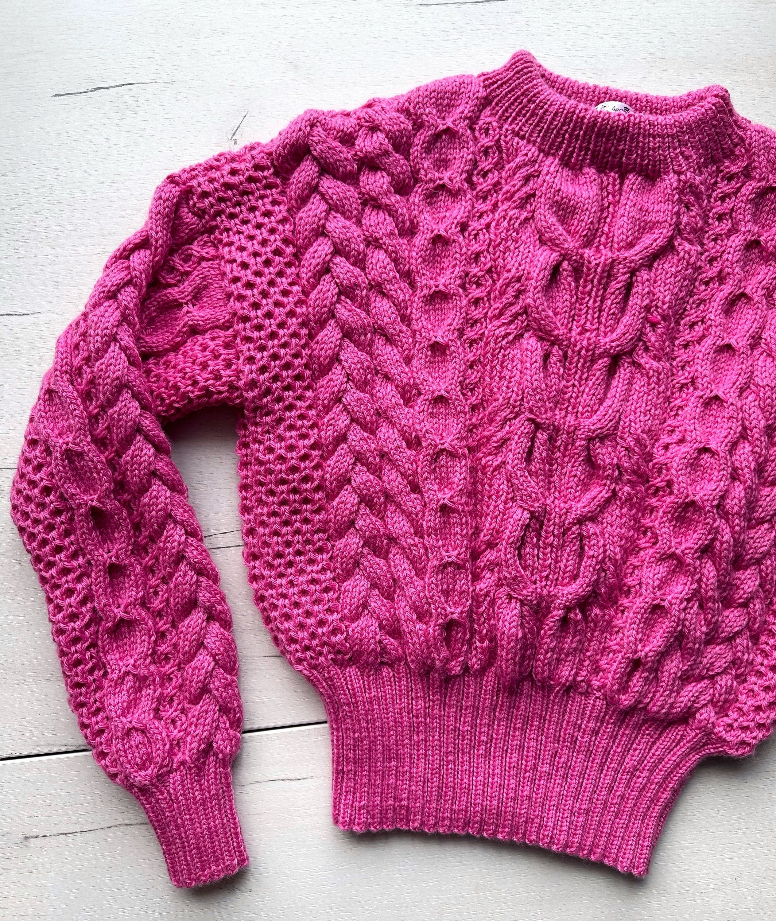 Dark pink crop soft merino wool mixture knitted Sweater Women Hand Knitted Jumper Cable Loose Knit Oversized High Waist Knitted Sweater