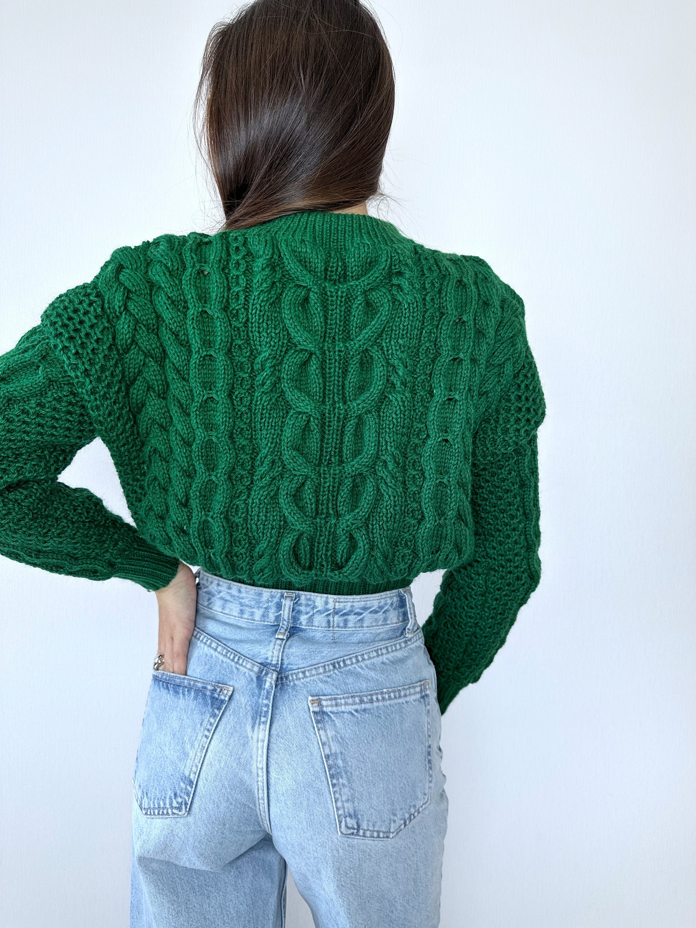 Dark pink crop soft merino wool mixture knitted Sweater Women Hand Knitted Jumper Cable Loose Knit Oversized High Waist Knitted Sweater