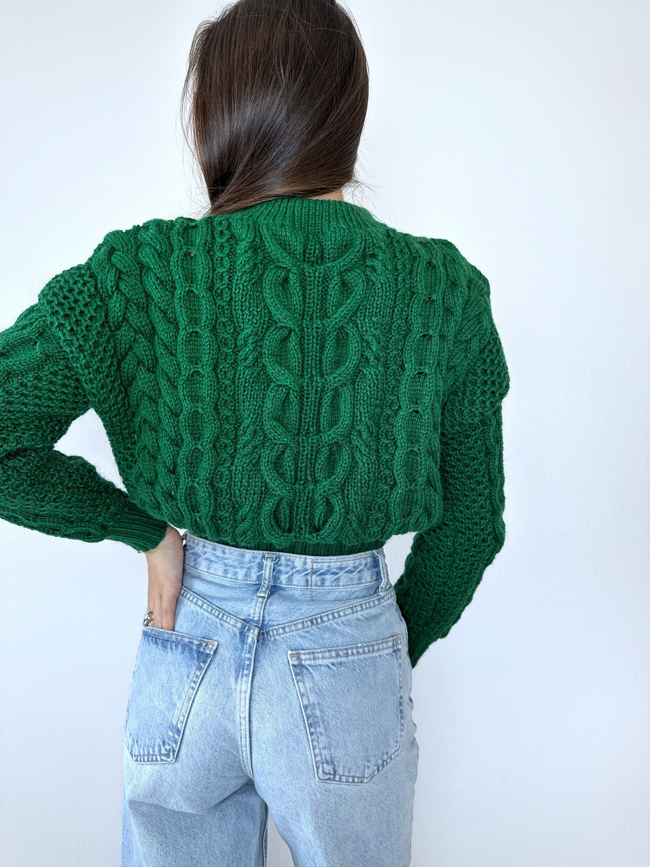 Dark pink crop soft merino mixture knitted Sweater Women/Hand Knitted Jumper/Cable Knit/Loose Knit/Oversized/High Waist Knitted Sweater