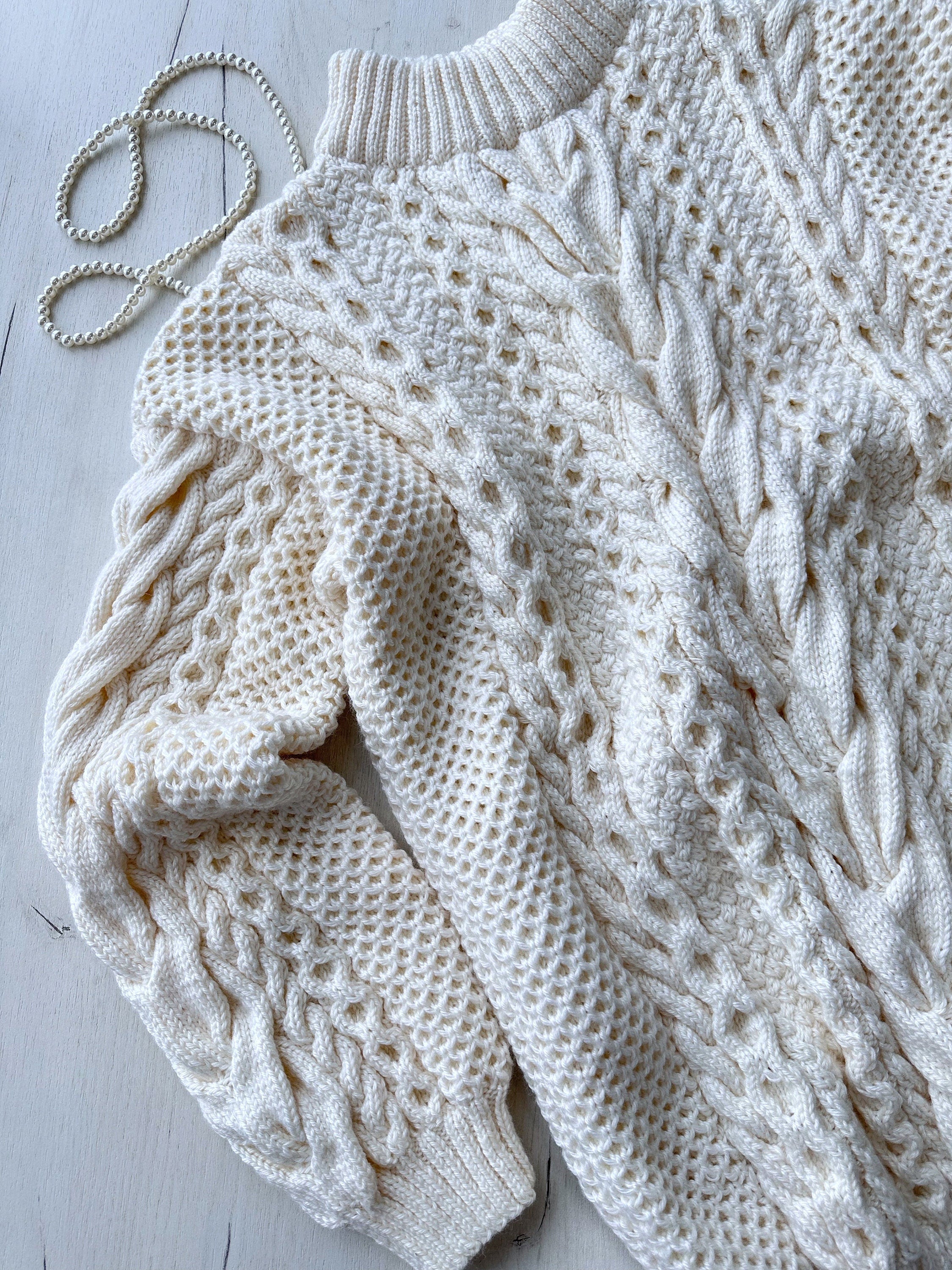 Aran long oversize sweater Big hand knit merino wool mixture sweater Milky white knitted cable knit pullover for women Oversized chunky knit