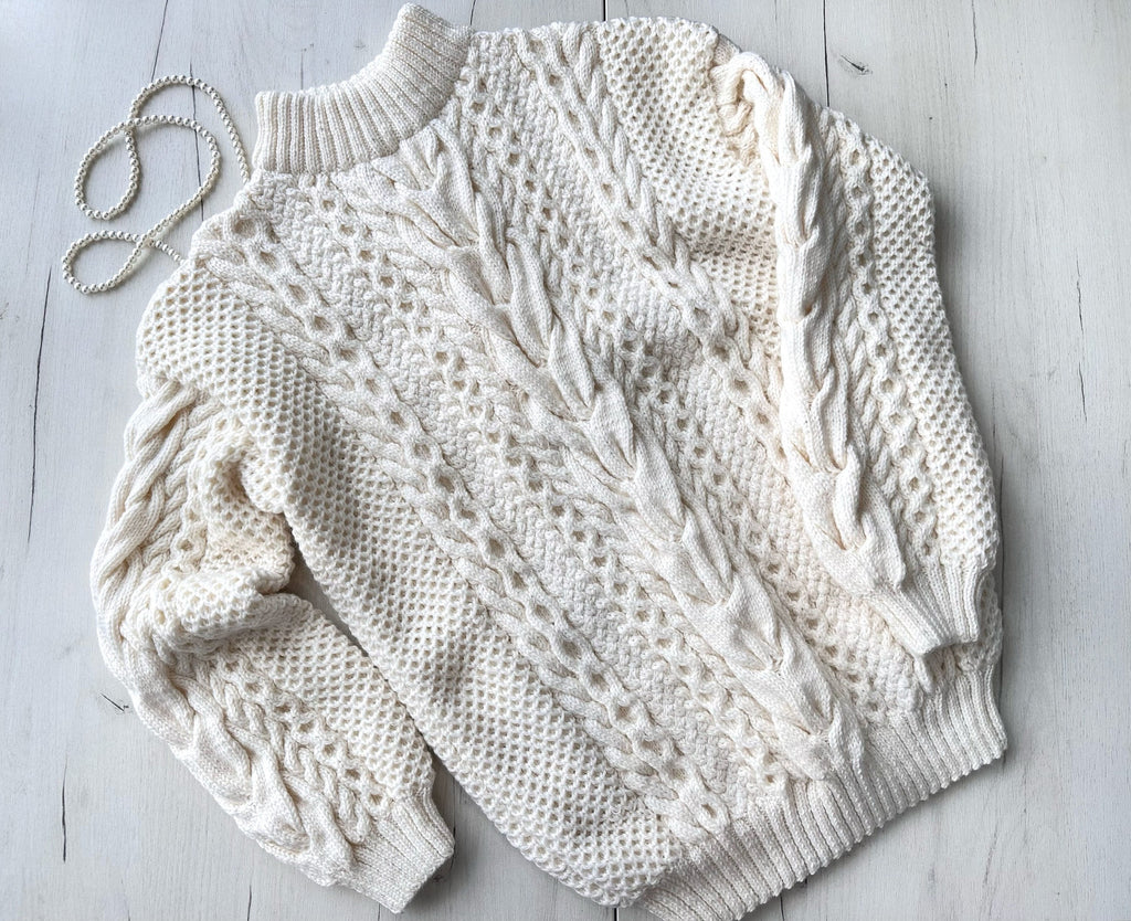Aran long oversize sweater Big hand knit merino wool mixture sweater Milky white knitted cable knit pullover for women Oversized chunky knit