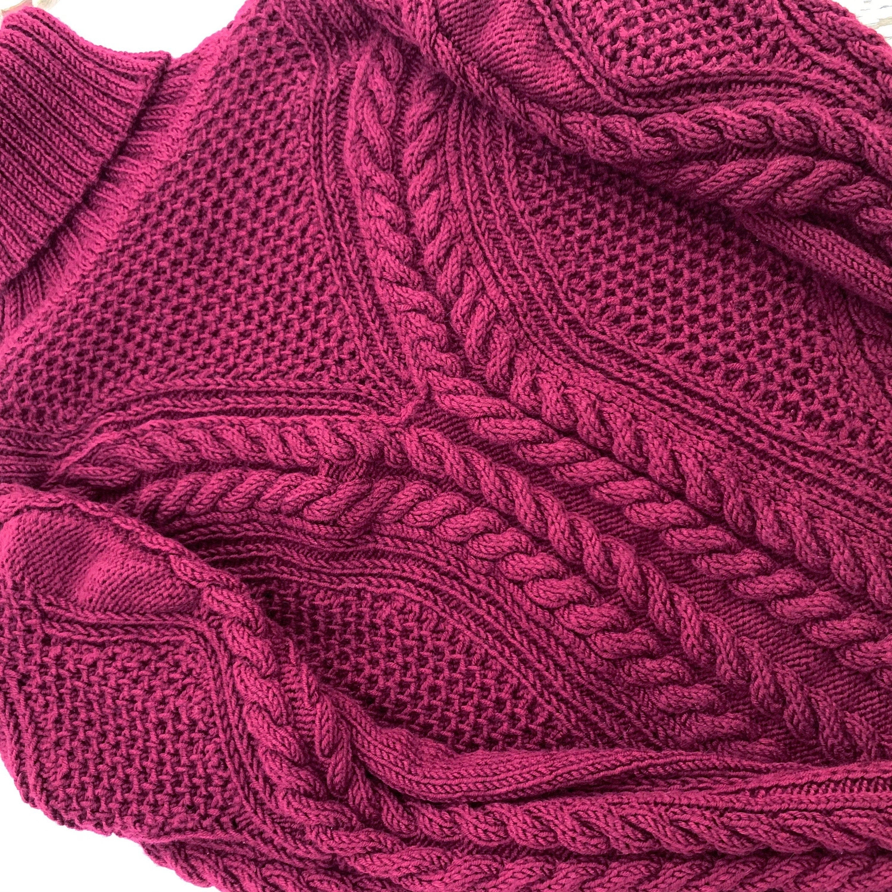 Hand Knitted Burgundy Soft Merino wool Sweater Women Wool Turtleneck Pullover Fisherman Aran Cable Knit Turtle NeckJumper Ireland sweater