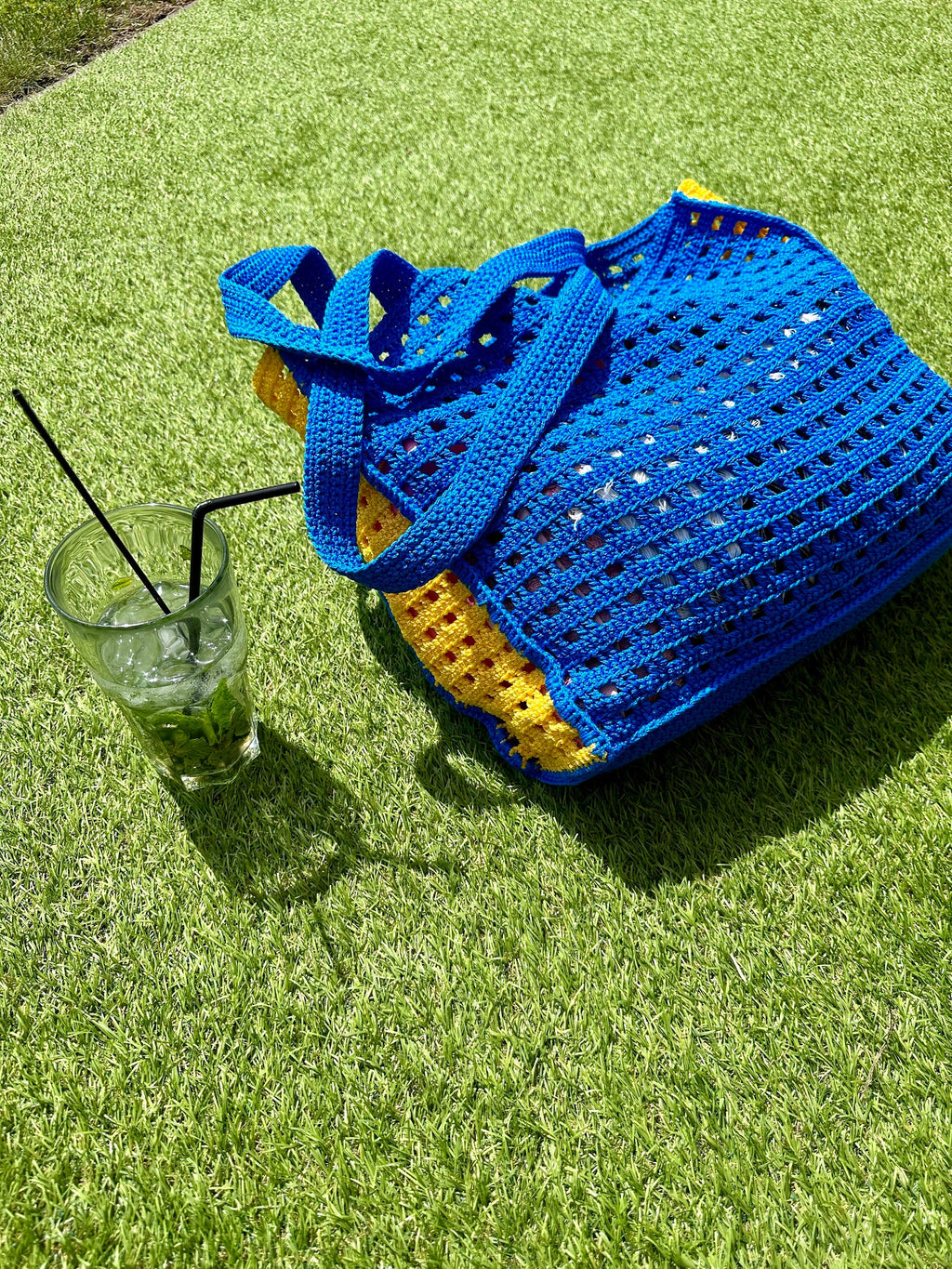 Crochet tote bag hanmade purse Market blue yellow bag Bongbong Net Farmers market bag Beachy boho bag Crochet produce bag Crochet tote bag