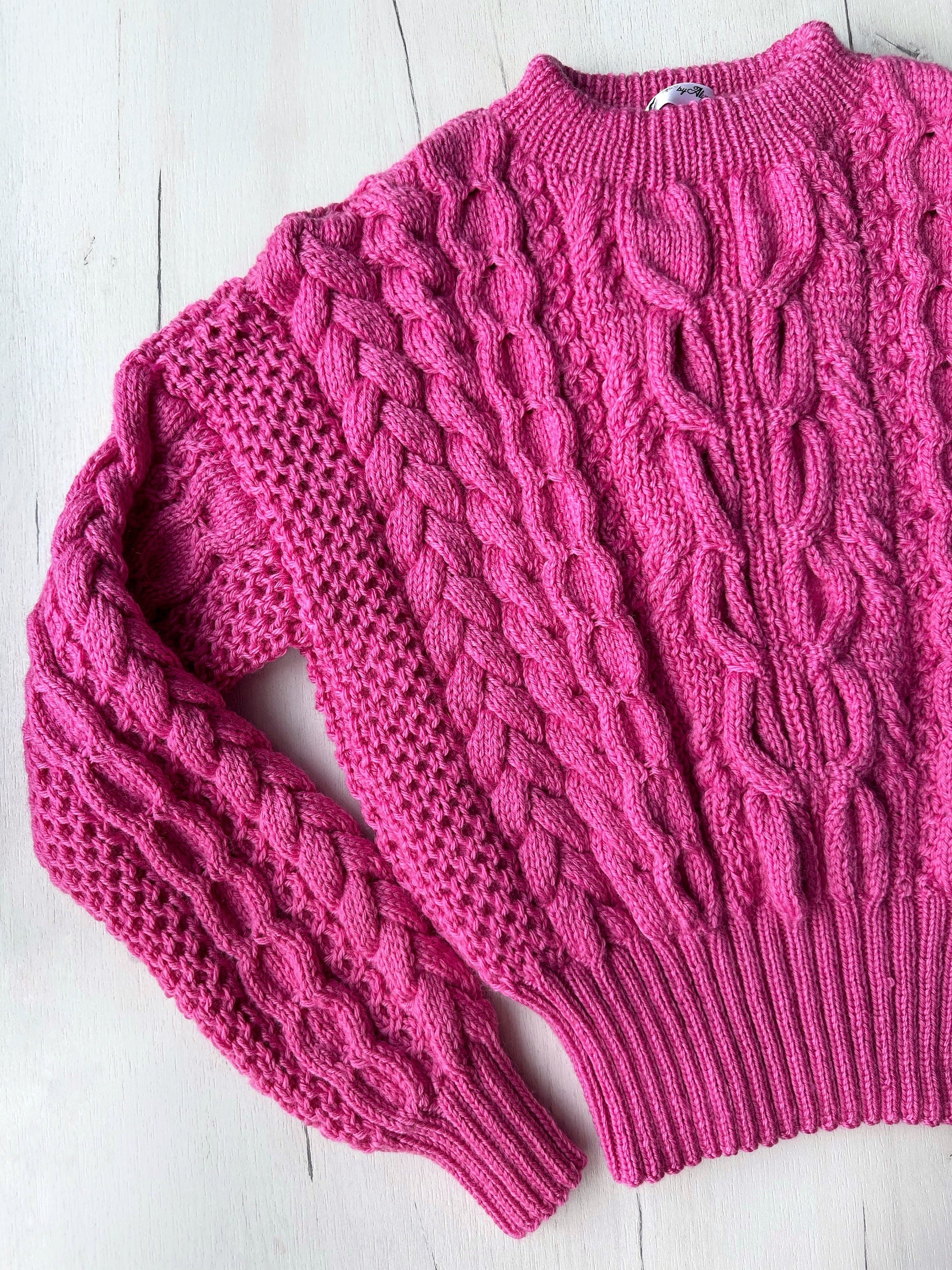 Dark pink crop soft merino wool mixture knitted Sweater Women Hand Knitted Jumper Cable Loose Knit Oversized High Waist Knitted Sweater