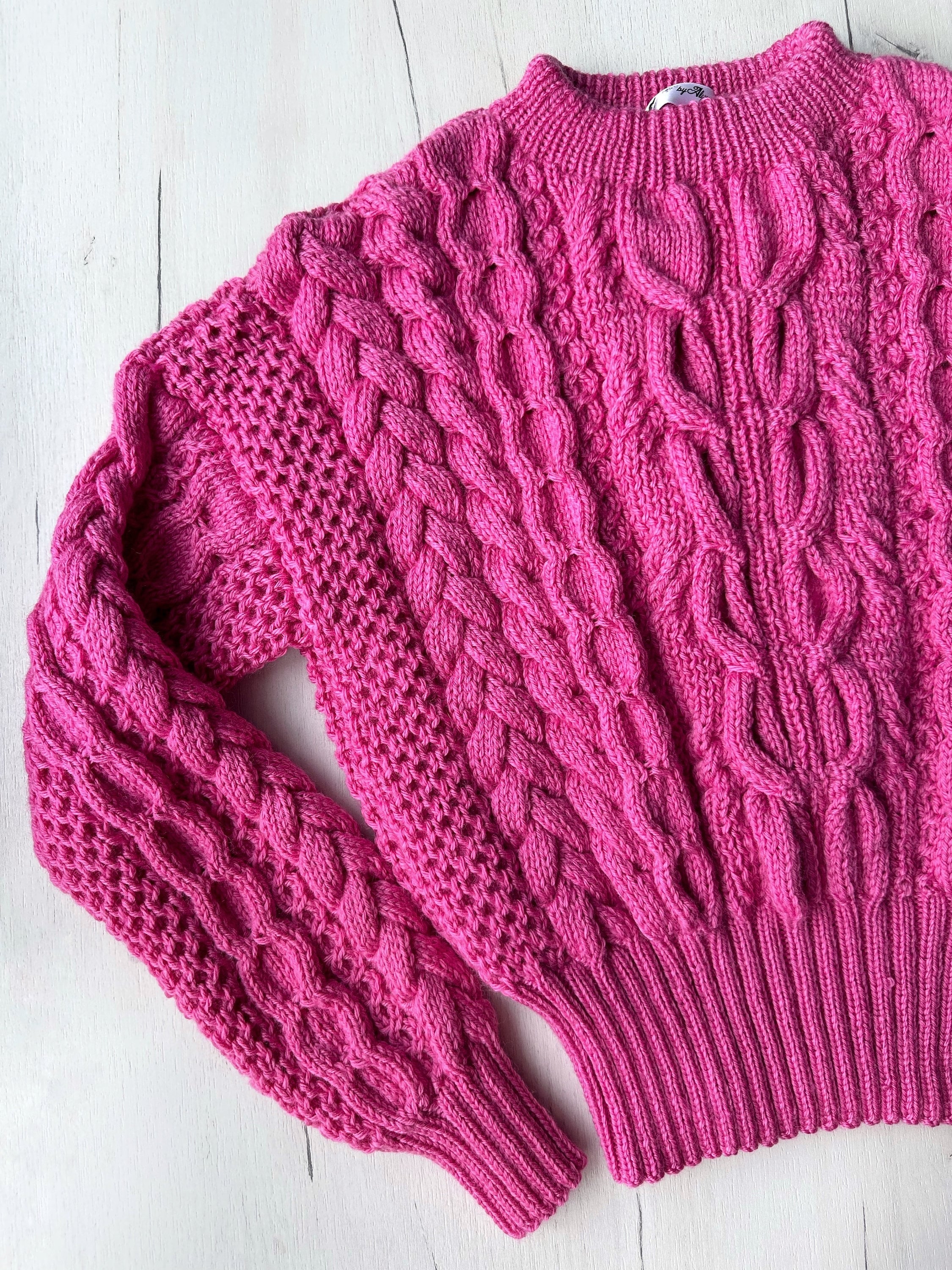 Dark pink crop soft merino mixture knitted Sweater Women/Hand Knitted Jumper/Cable Knit/Loose Knit/Oversized/High Waist Knitted Sweater