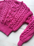 Dark pink crop soft merino mixture knitted Sweater Women/Hand Knitted Jumper/Cable Knit/Loose Knit/Oversized/High Waist Knitted Sweater