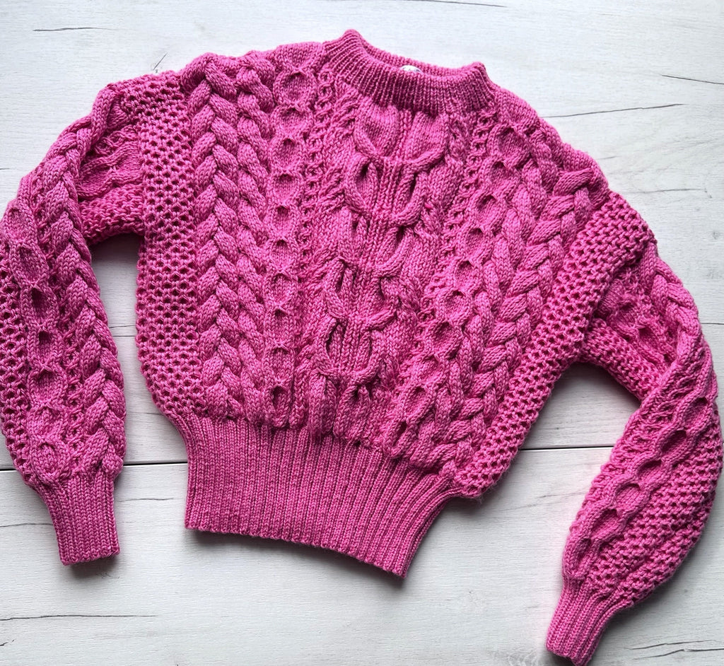 Dark pink crop soft merino wool mixture knitted Sweater Women Hand Knitted Jumper Cable Loose Knit Oversized High Waist Knitted Sweater