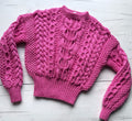 Dark pink crop soft merino wool mixture knitted Sweater Women Hand Knitted Jumper Cable Loose Knit Oversized High Waist Knitted Sweater