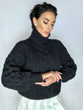 Knit black merino wool sweater Soft holiday sweater Chunky Knit Turtleneck Oversize Pullover Womens Cable knit Jumper Vintage winter sweater