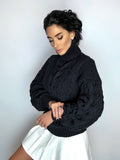 Hand knitted soft merino wool black sweater Chunky Knit Turtleneck Oversized Pullover Womens Cable knit Jumper winter sweater