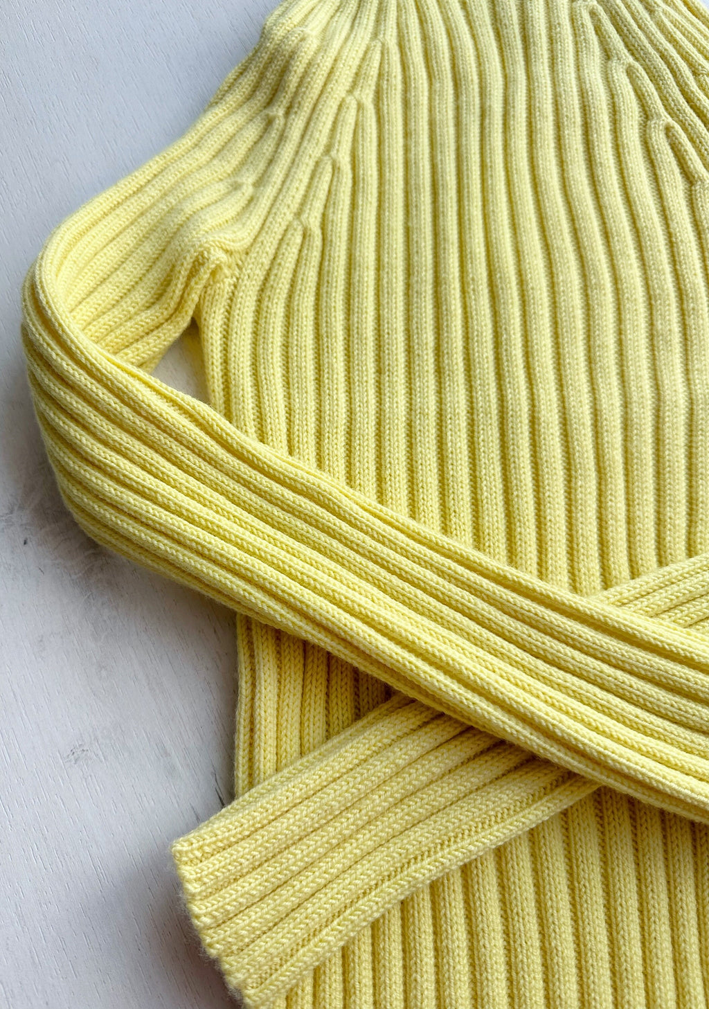 Merino wool Organic Cotton Yellow Knitted Turtleneck for women Ribbed Knitted Sweater Passion Long Sleeve Sweater Comfortable body-friendly