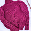 Hand Knitted Burgundy Soft Merino wool Sweater Women Wool Turtleneck Pullover Fisherman Aran Cable Knit Turtle NeckJumper Ireland sweater