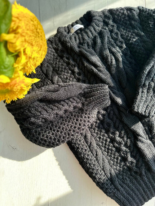 Cable black hand knit merino wool sweater womens Fall vintage sweater Christmas unisex sweater Chunky knit women Warm jumper with braids