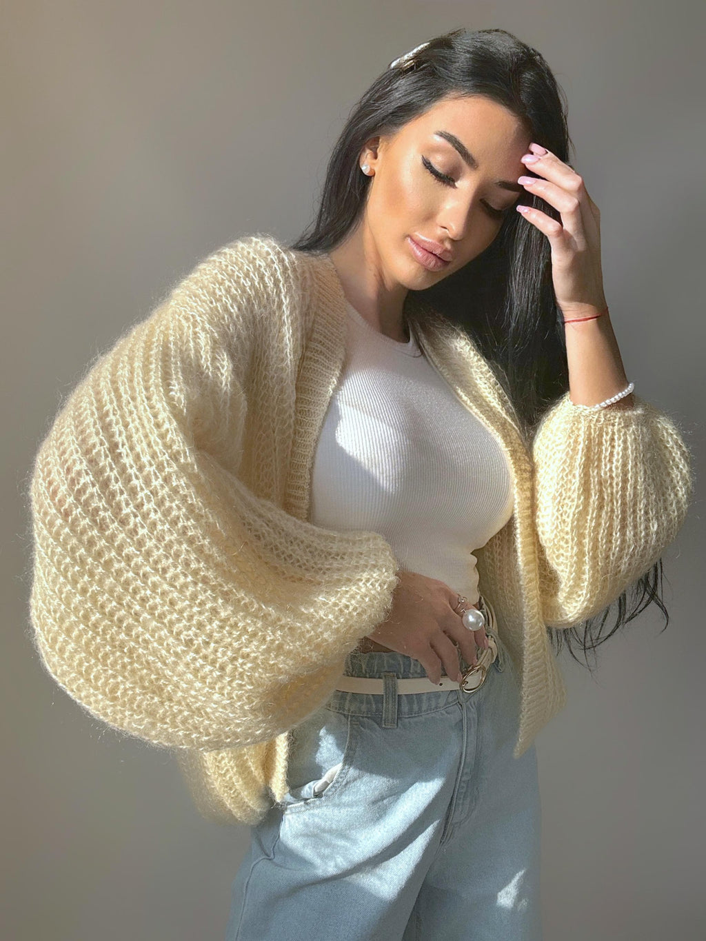 Mohair Cream cardigan women Wedding cardigan Mohair sweater Pastel knitted coat Jacket Women Bridal shrug bolero wool Fluffy short cardigan