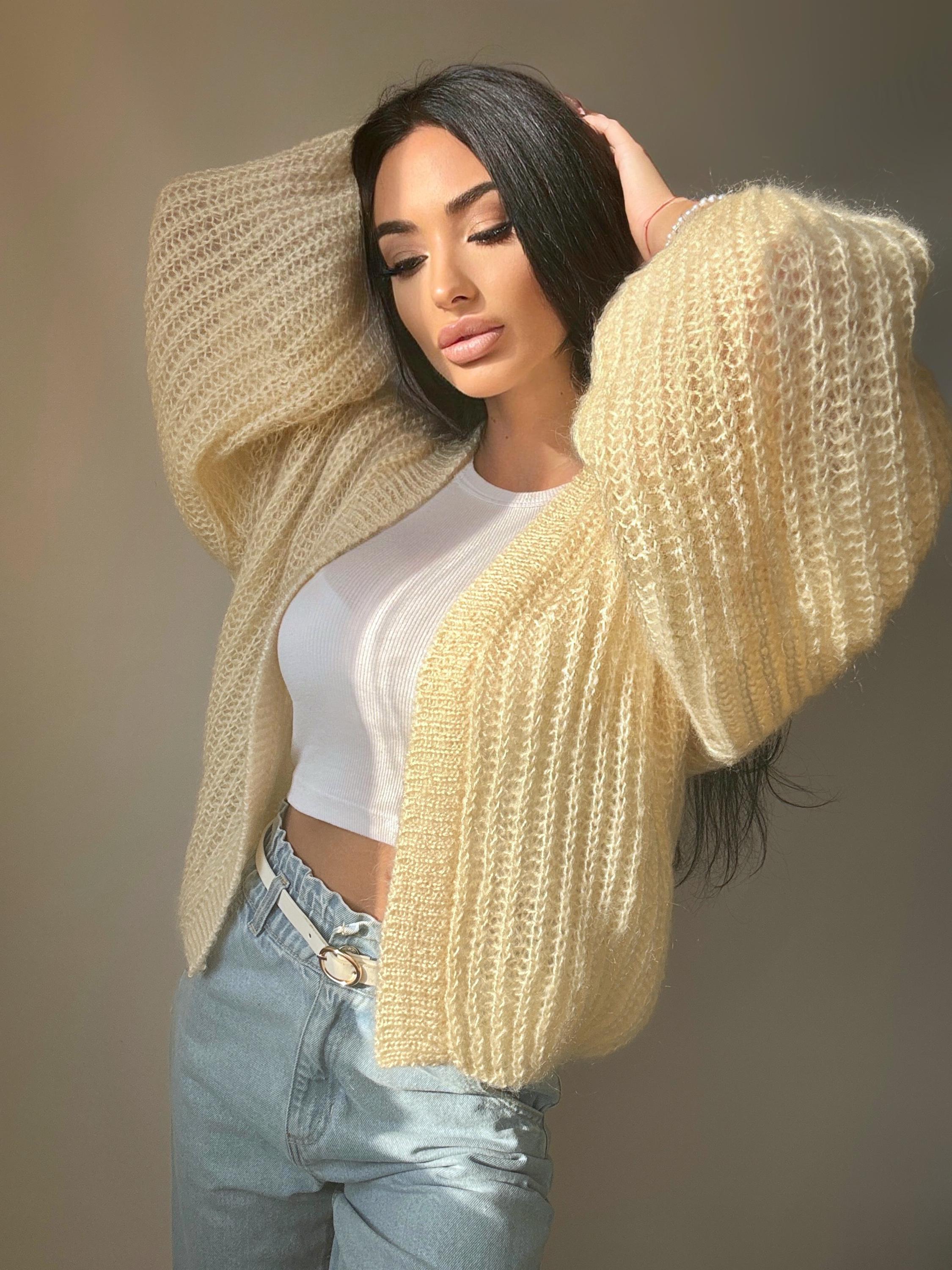 Mohair Cream cardigan women Wedding cardigan Mohair sweater Pastel knitted coat Jacket Women Bridal shrug bolero wool Fluffy short cardigan