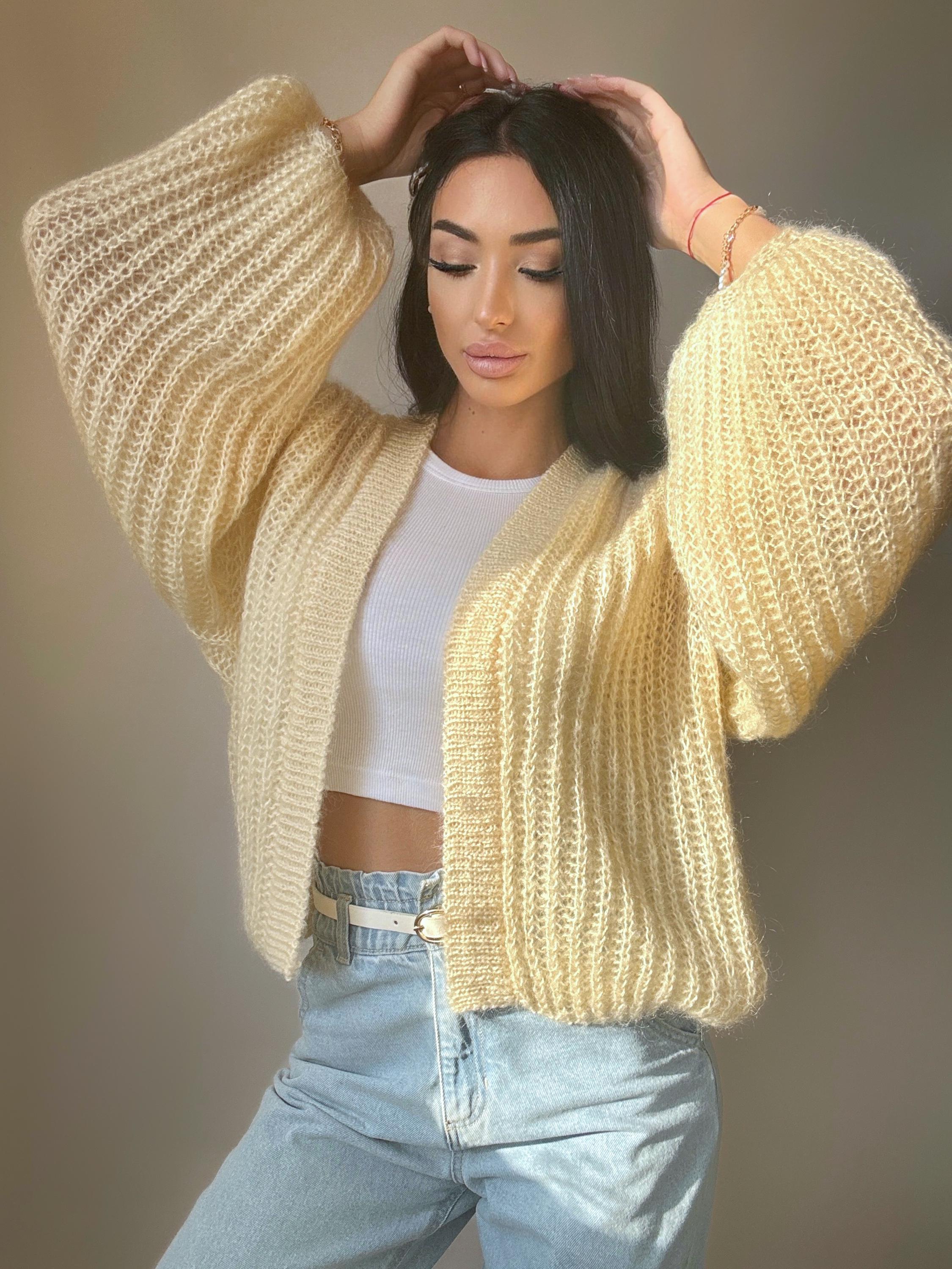 Mohair Cream cardigan women Wedding cardigan Mohair sweater Pastel knitted coat Jacket Women Bridal shrug bolero wool Fluffy short cardigan
