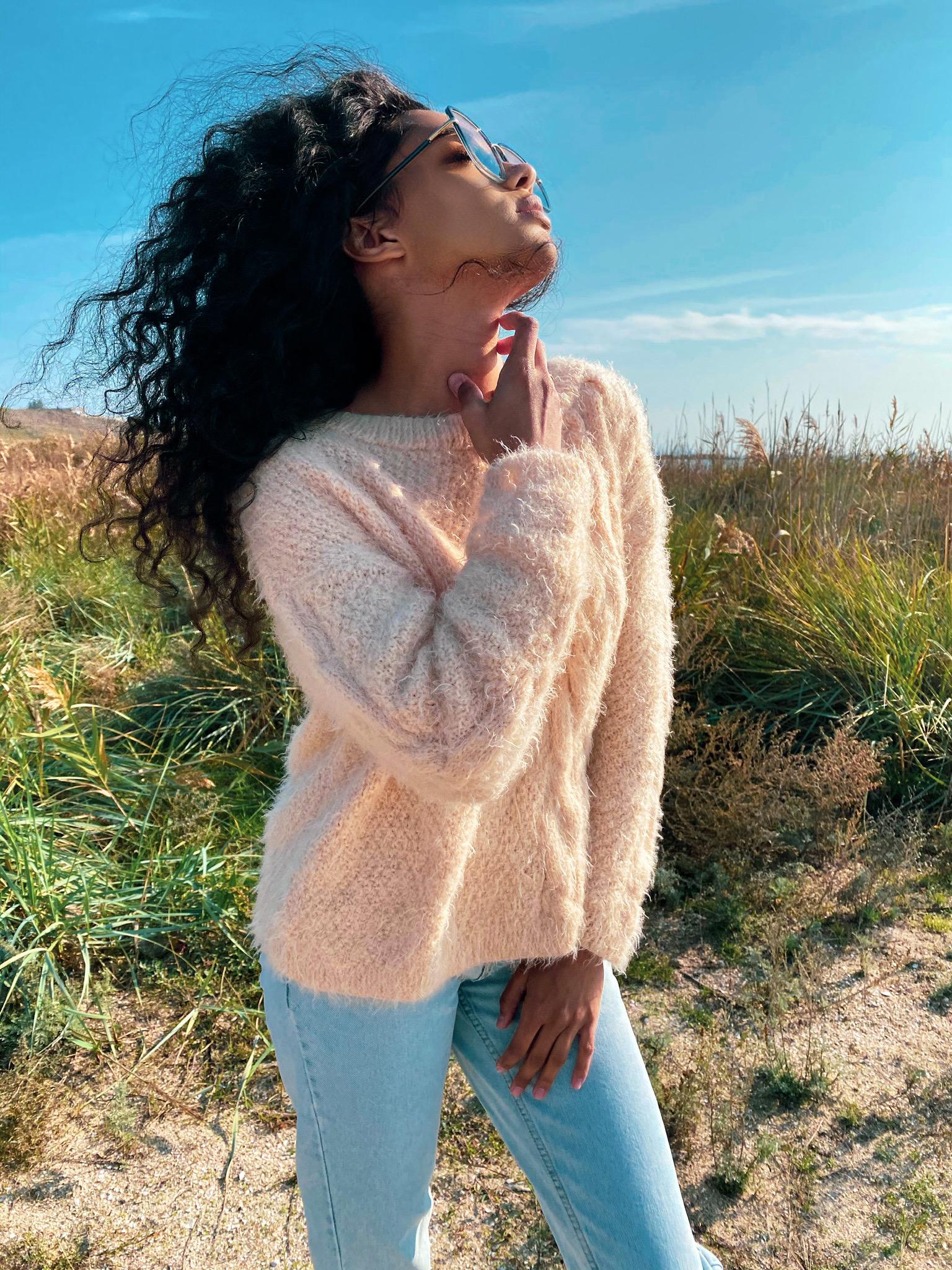 Soft fluffy free wool hand knitted oversized sweater women Eco body friendly Pastel Beige pullover Long sleeve pastel jumper Sustainable