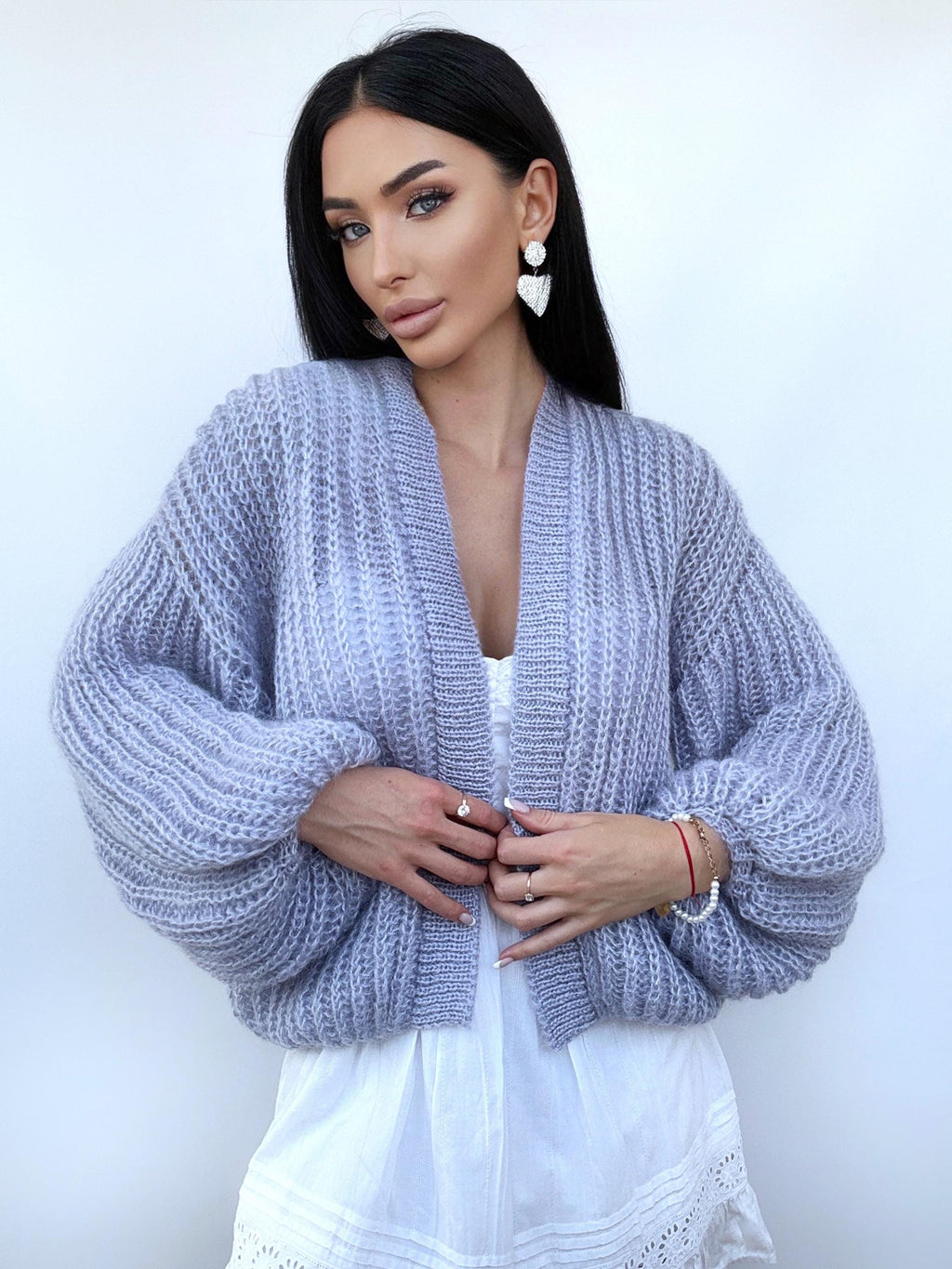 Mohair gray blue cardigan women Wedding cardigan Mohair sweater knitted coat Jacket Women Bridal shrug bolero wool Fluffy short cardigan